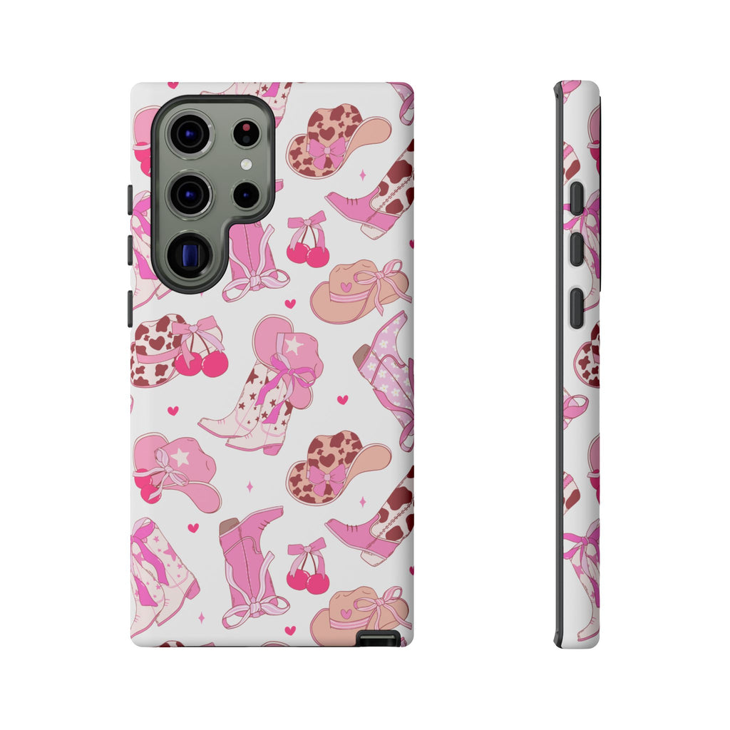 Pink Cowgirl Phone Case - Cute Western Boots & Hats Pattern Tough Case