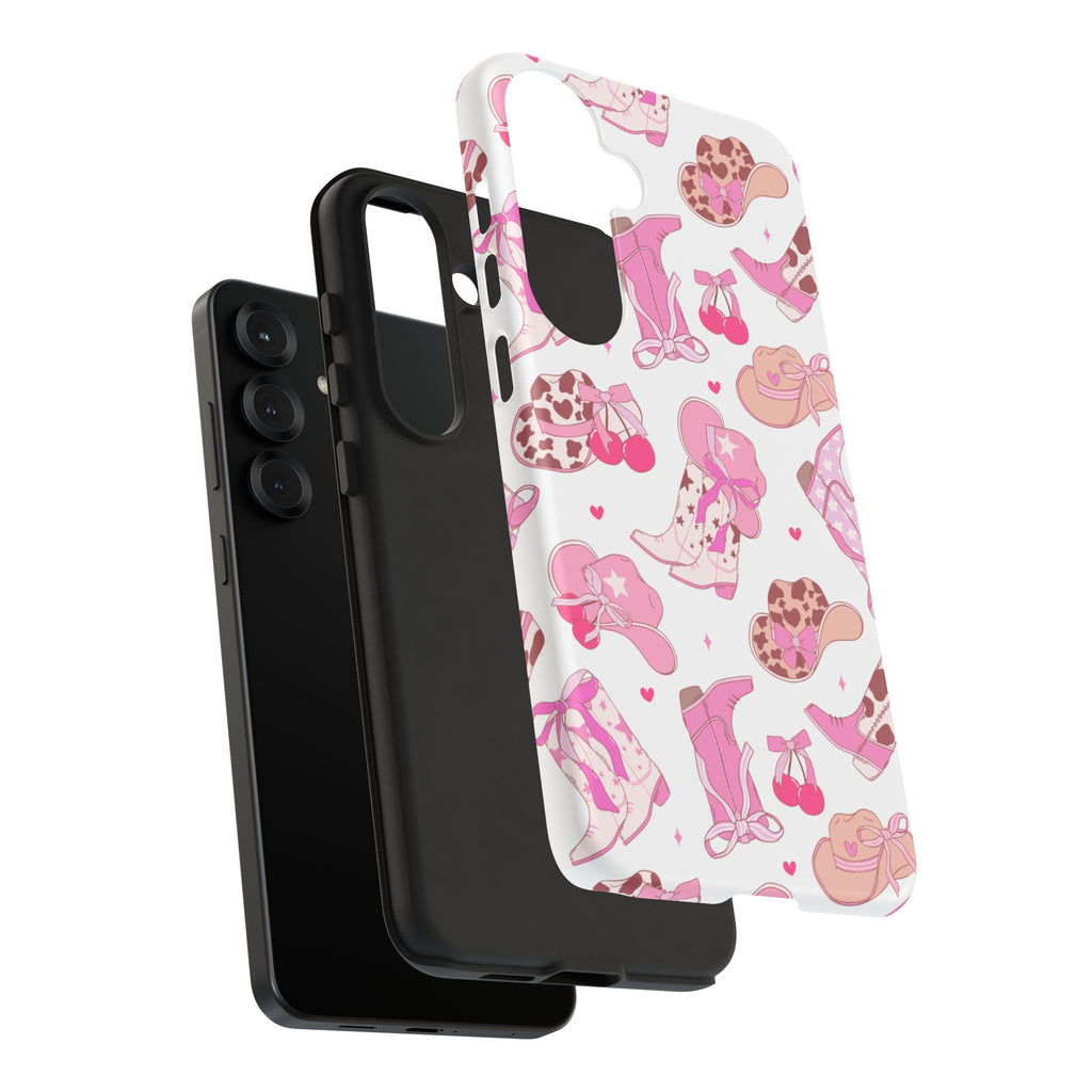 Pink Cowgirl Phone Case - Cute Western Boots & Hats Pattern Tough Case