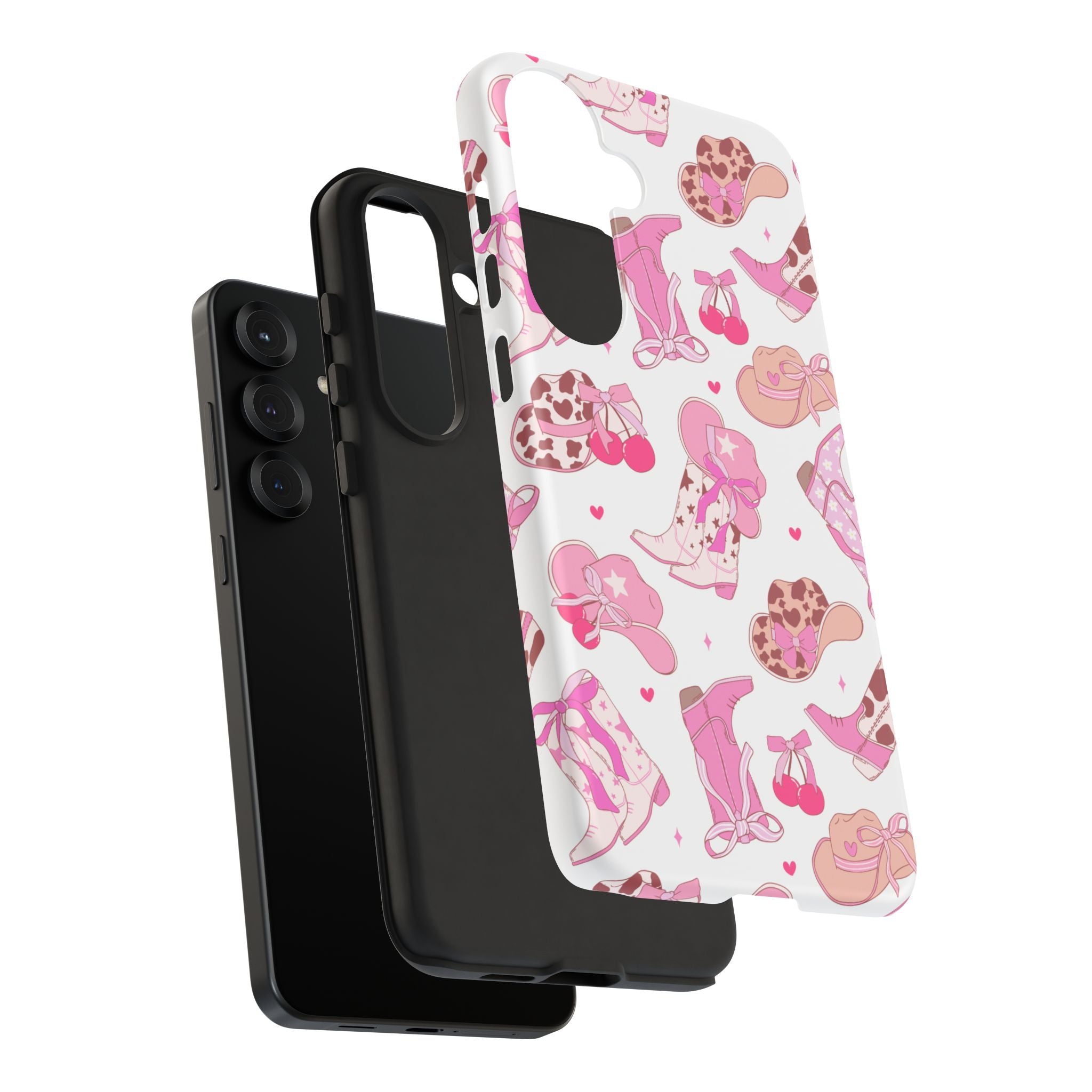Pink Cowgirl Phone Case - Cute Western Boots & Hats Pattern Tough Case