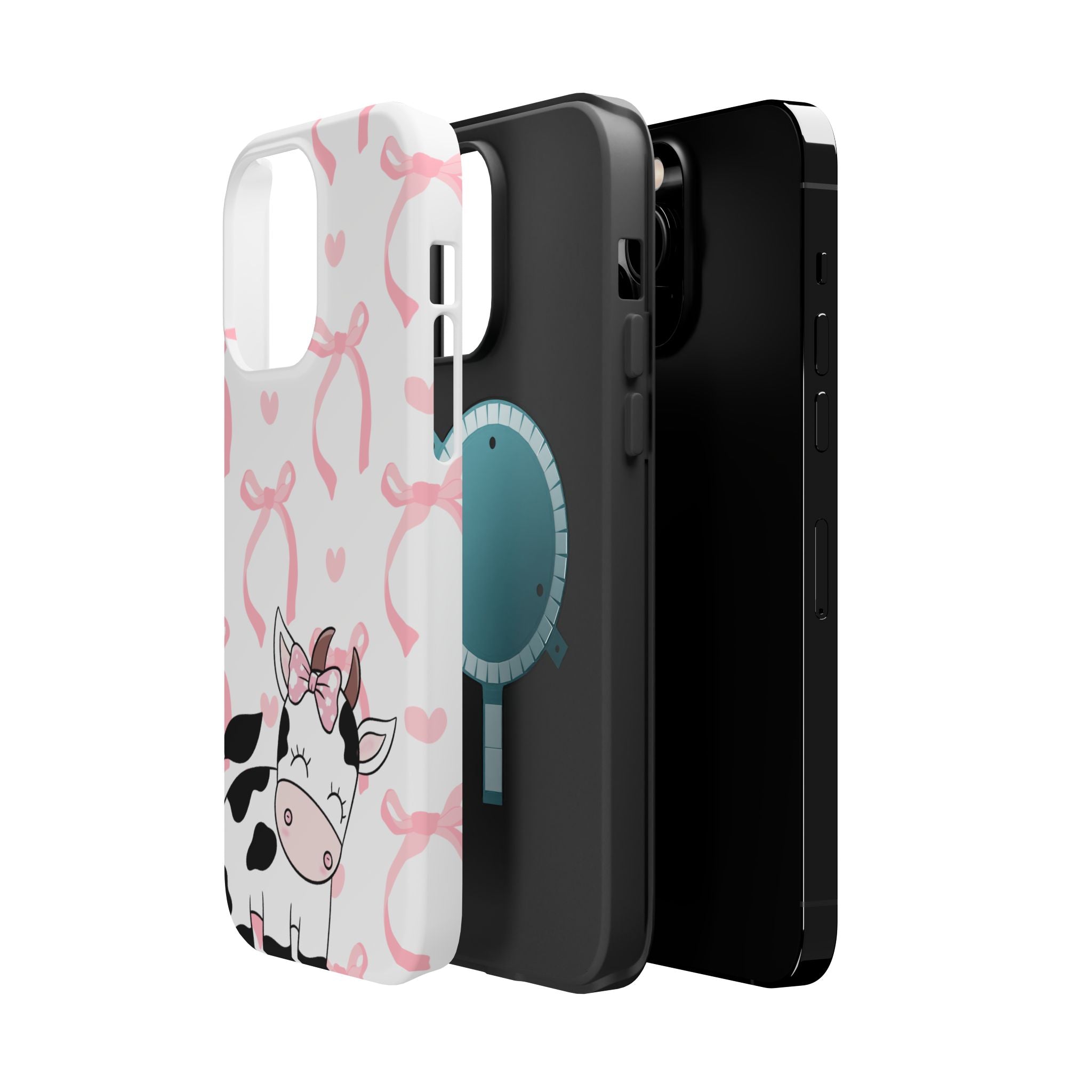 Cute Cow Phone Case — Pink Bows Magnetic Impact-Resistant Case