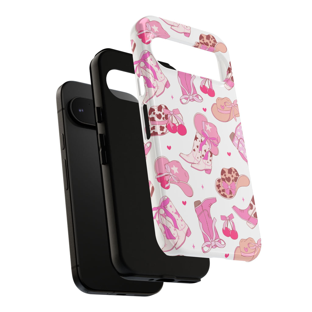 Pink Cowgirl Phone Case - Cute Western Boots & Hats Pattern Tough Case