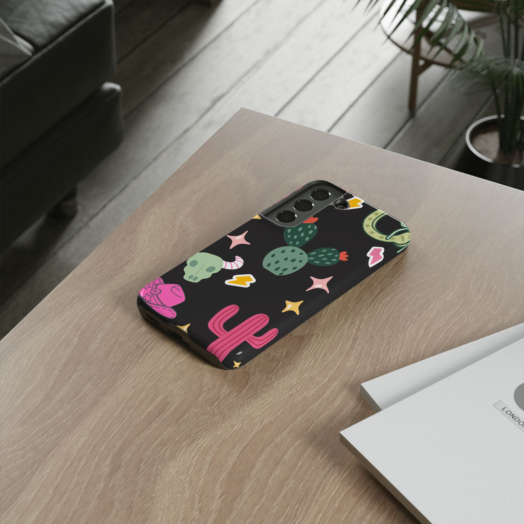 Southwest Desert Icons Tough Phone Case — Cactus, Cowboy & Skull Pattern