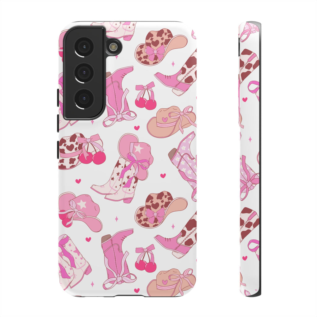 Pink Cowgirl Phone Case - Cute Western Boots & Hats Pattern Tough Case