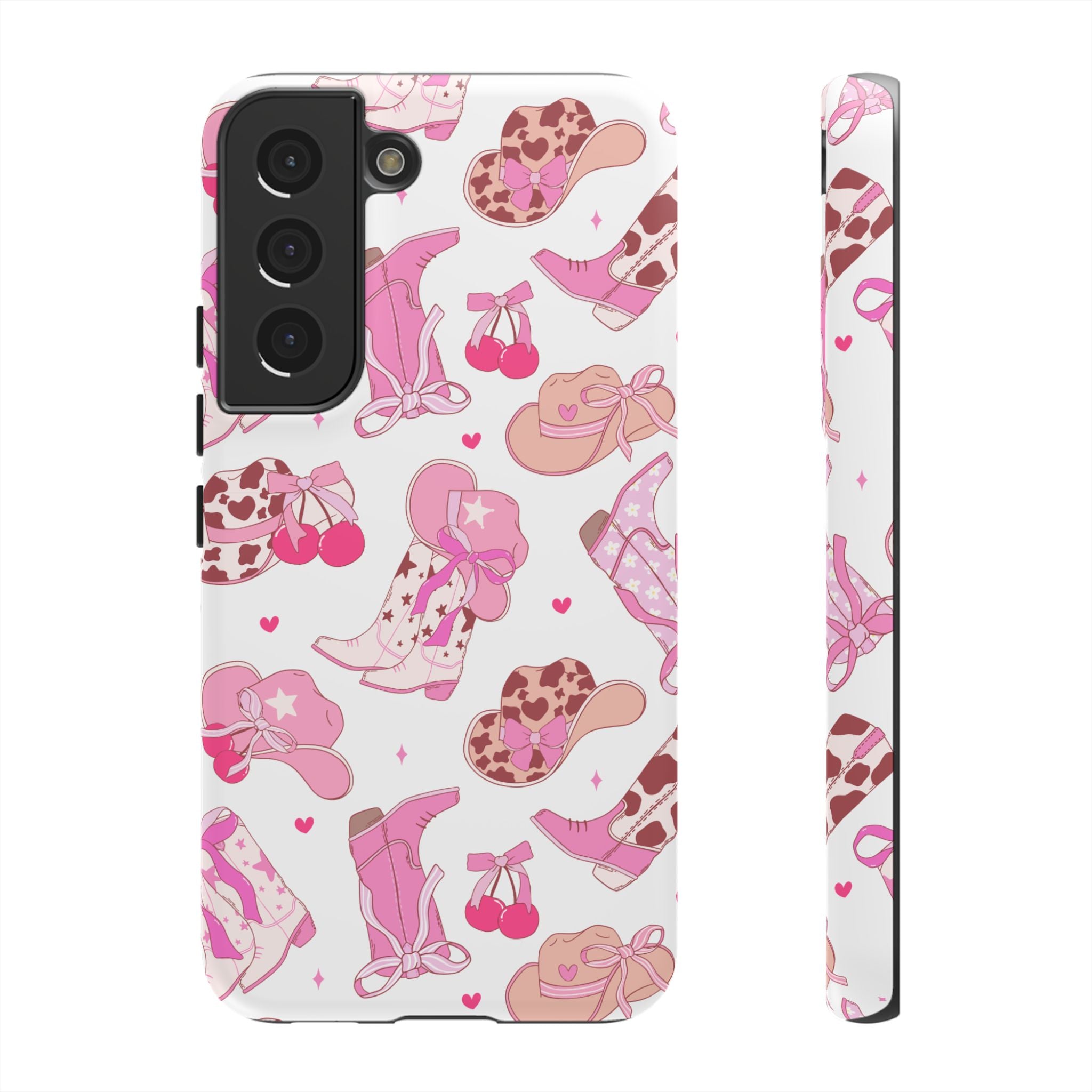 Pink Cowgirl Phone Case - Cute Western Boots & Hats Pattern Tough Case