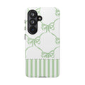 Bow Pattern Tough Phone Case — Pastel Green Stripes & Ribbon Design