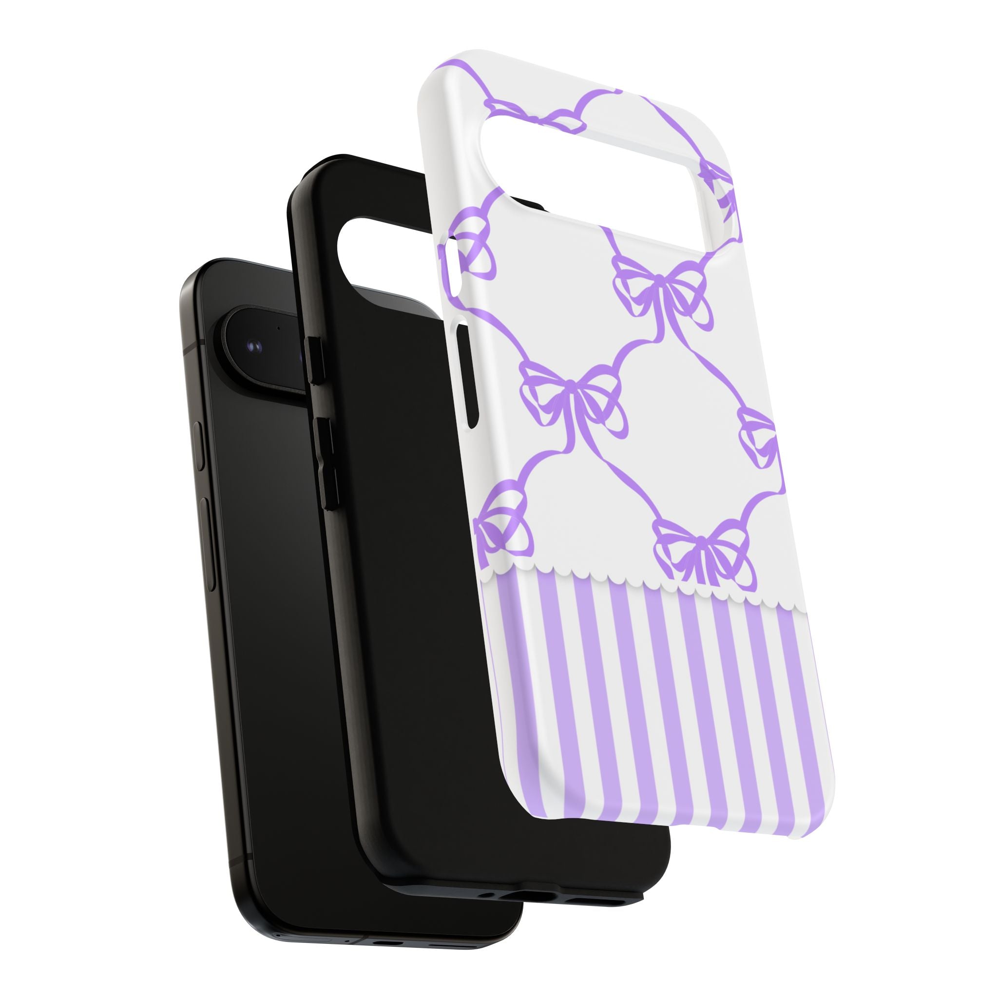 Lavender Bow Pattern Tough Phone Case - Striped Cute iPhone Cover