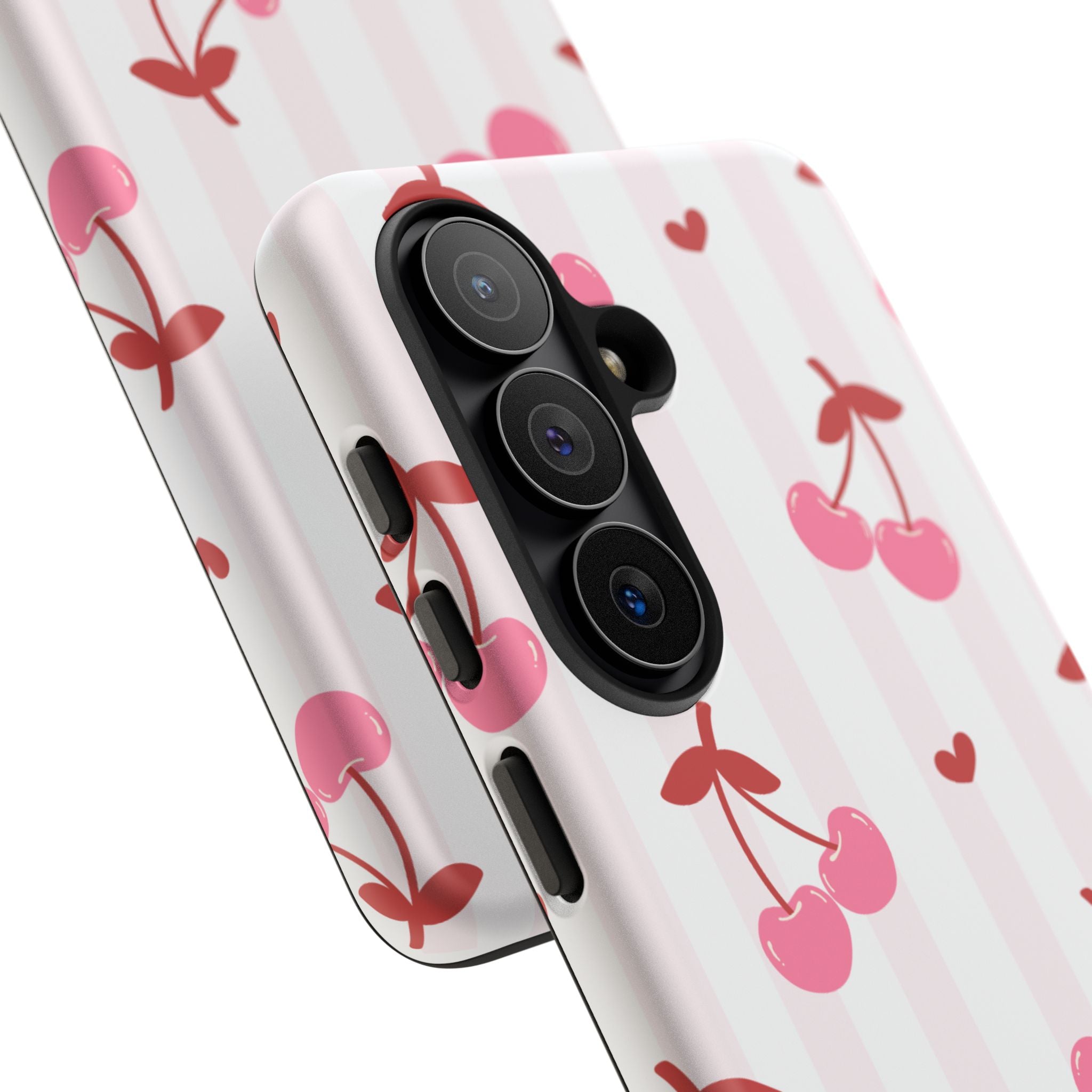Pink Cherry Pattern Tough Phone Case — Cute Retro Fruit Design