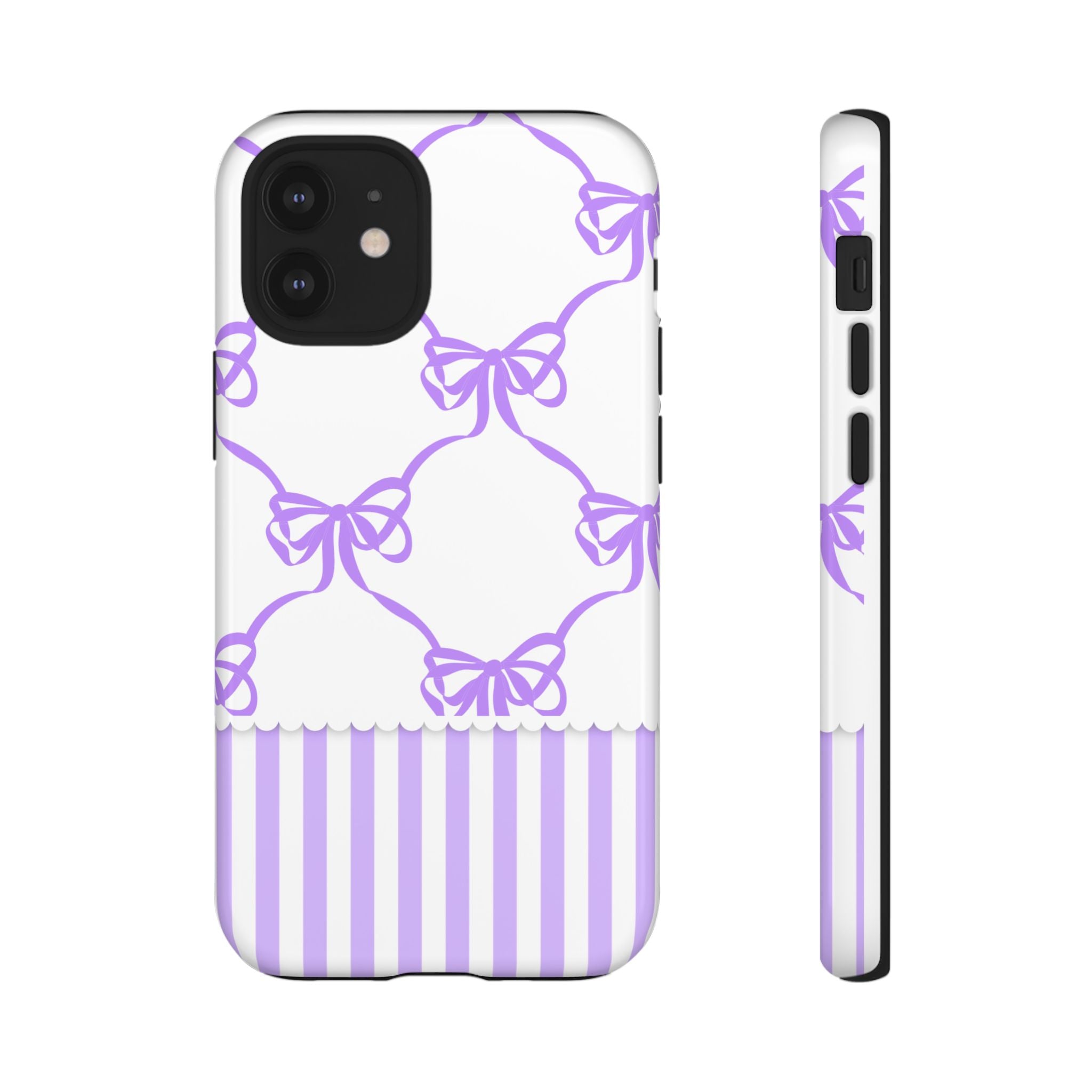 Lavender Bow Pattern Tough Phone Case - Striped Cute iPhone Cover
