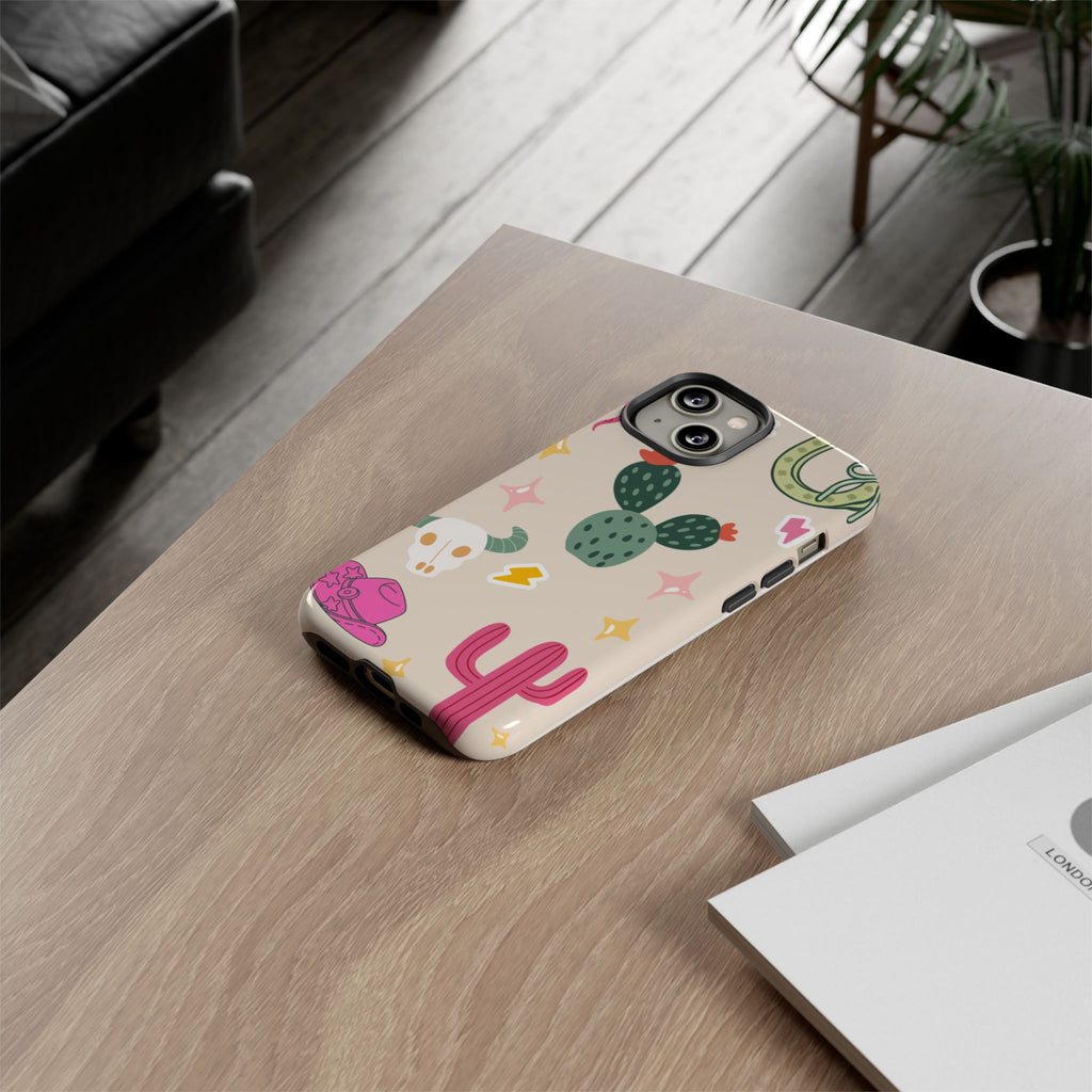 Cactus Cowgirl Phone Case — Cute Western Desert Pattern Tough Case
