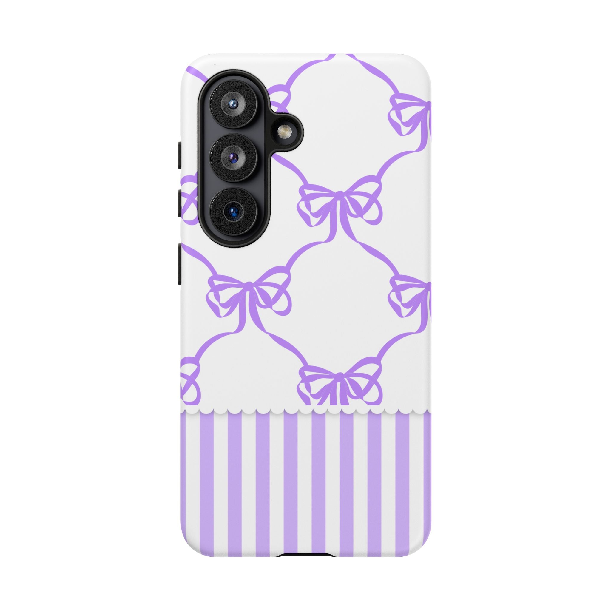 Lavender Bow Pattern Tough Phone Case - Striped Cute iPhone Cover