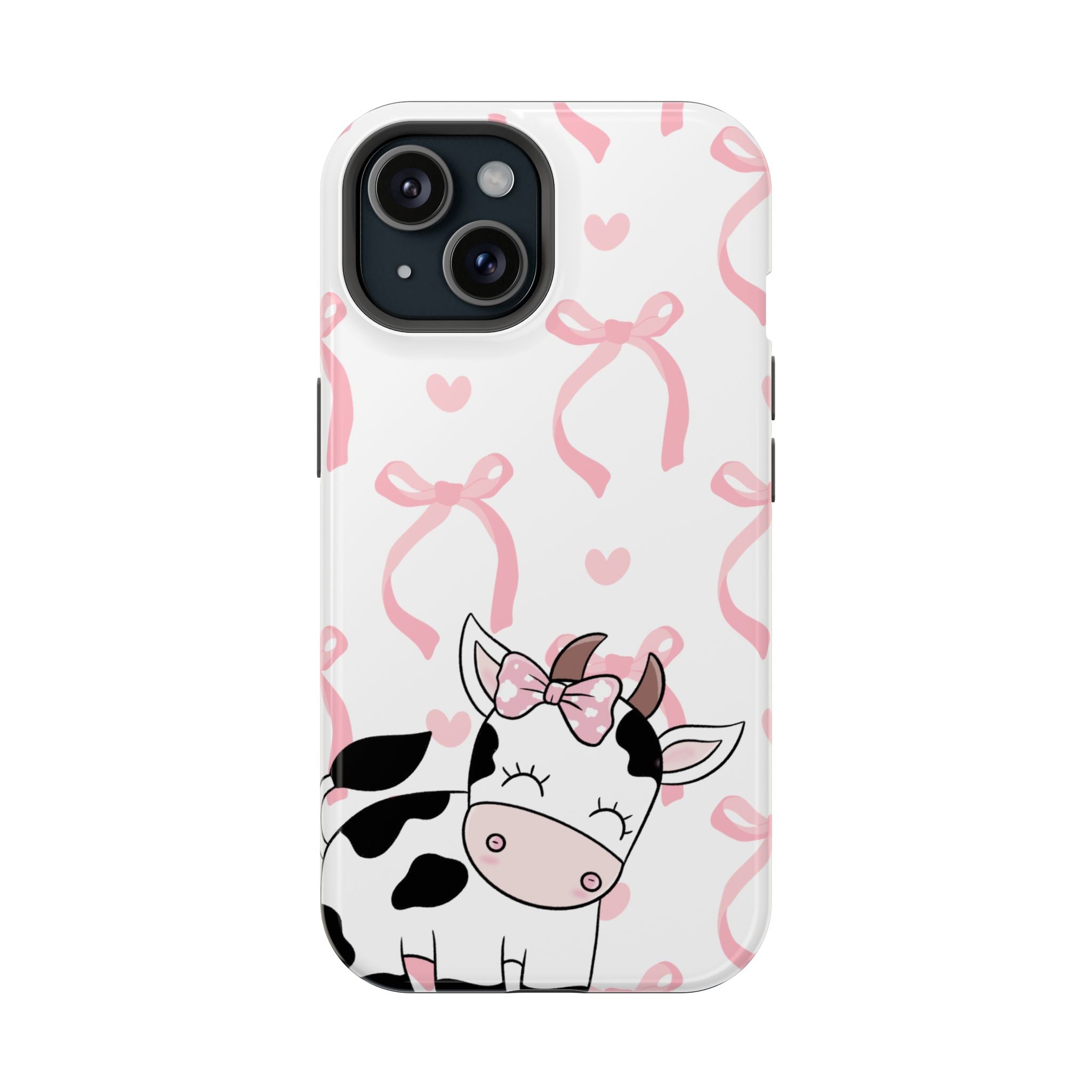 Cute Cow Phone Case — Pink Bows Magnetic Impact-Resistant Case