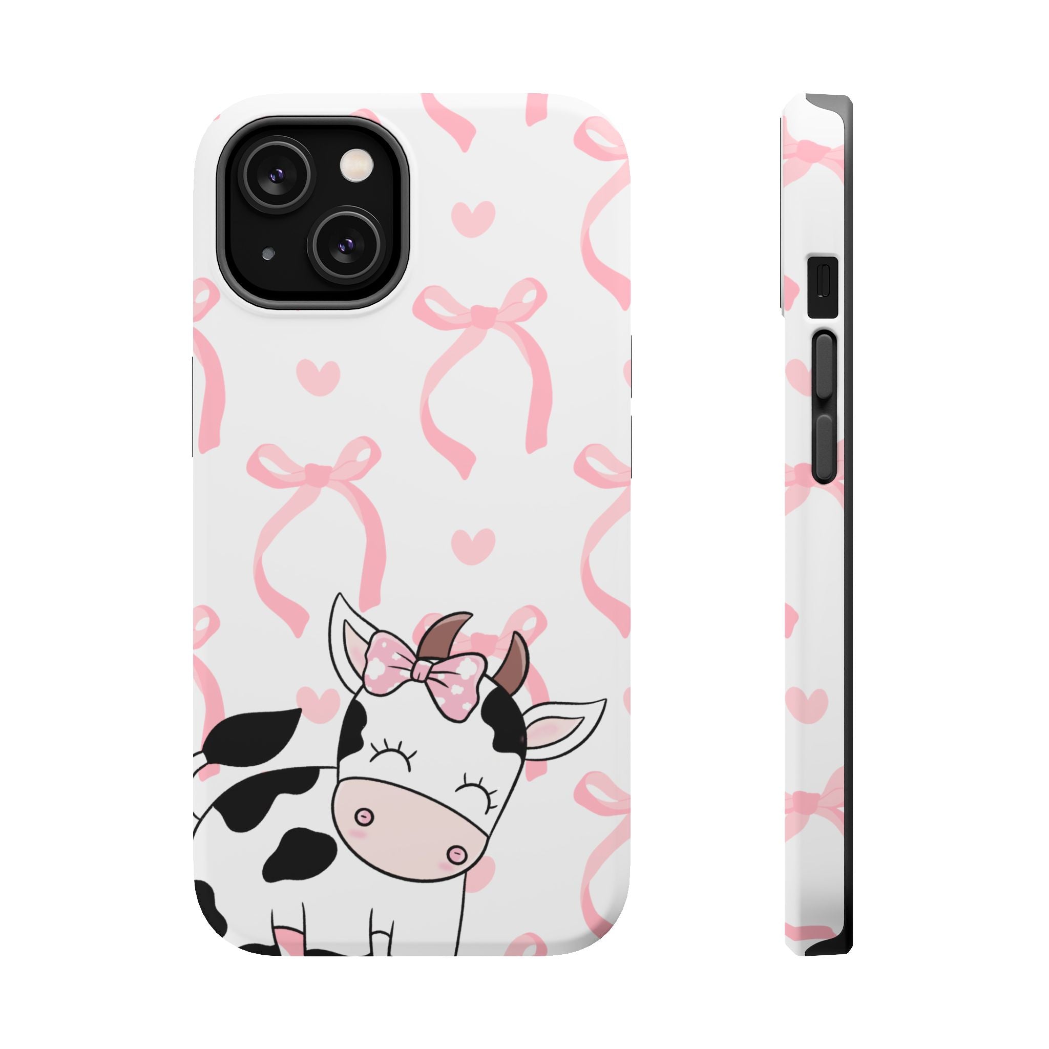 Cute Cow Phone Case — Pink Bows Magnetic Impact-Resistant Case