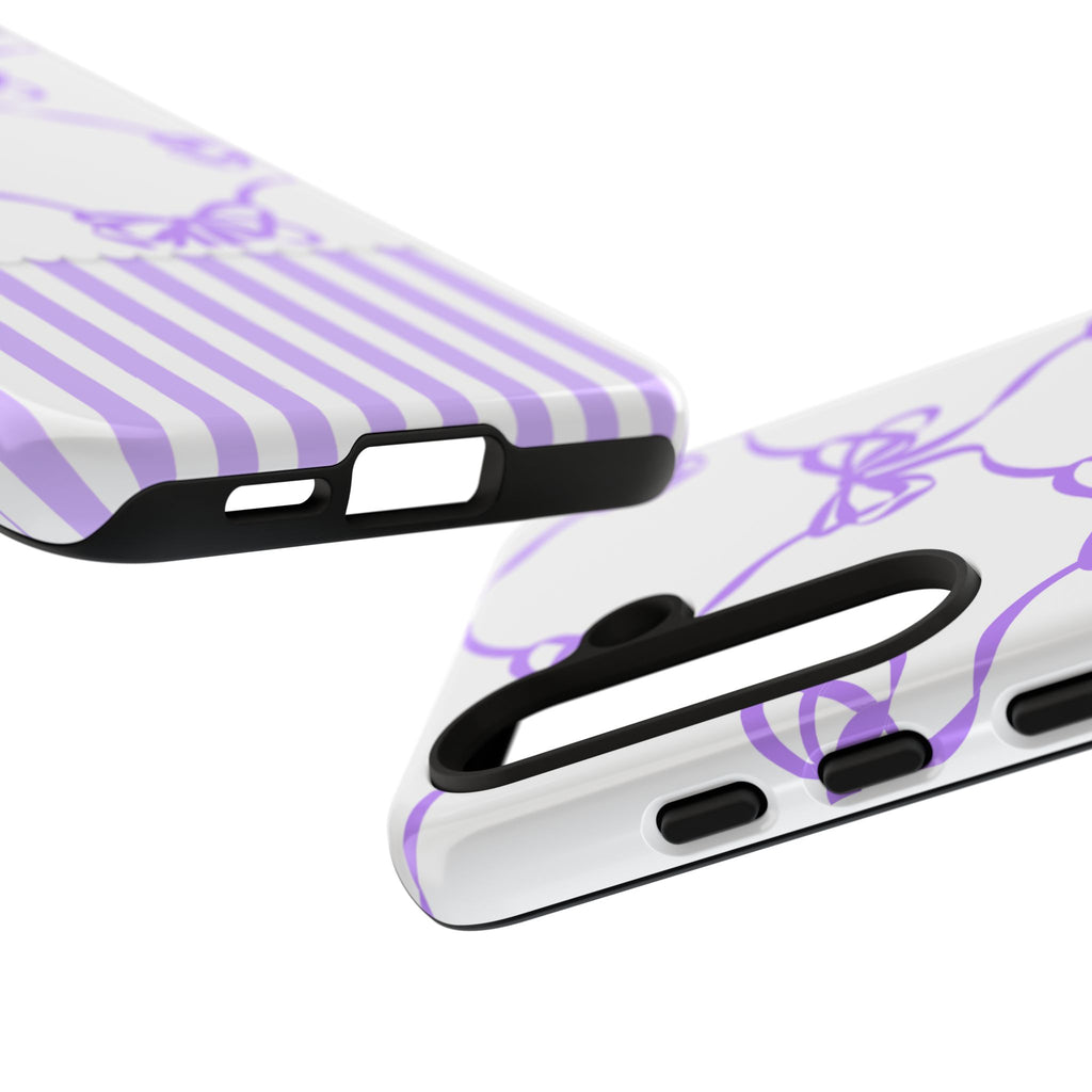 Lavender Bow Pattern Tough Phone Case - Striped Cute iPhone Cover