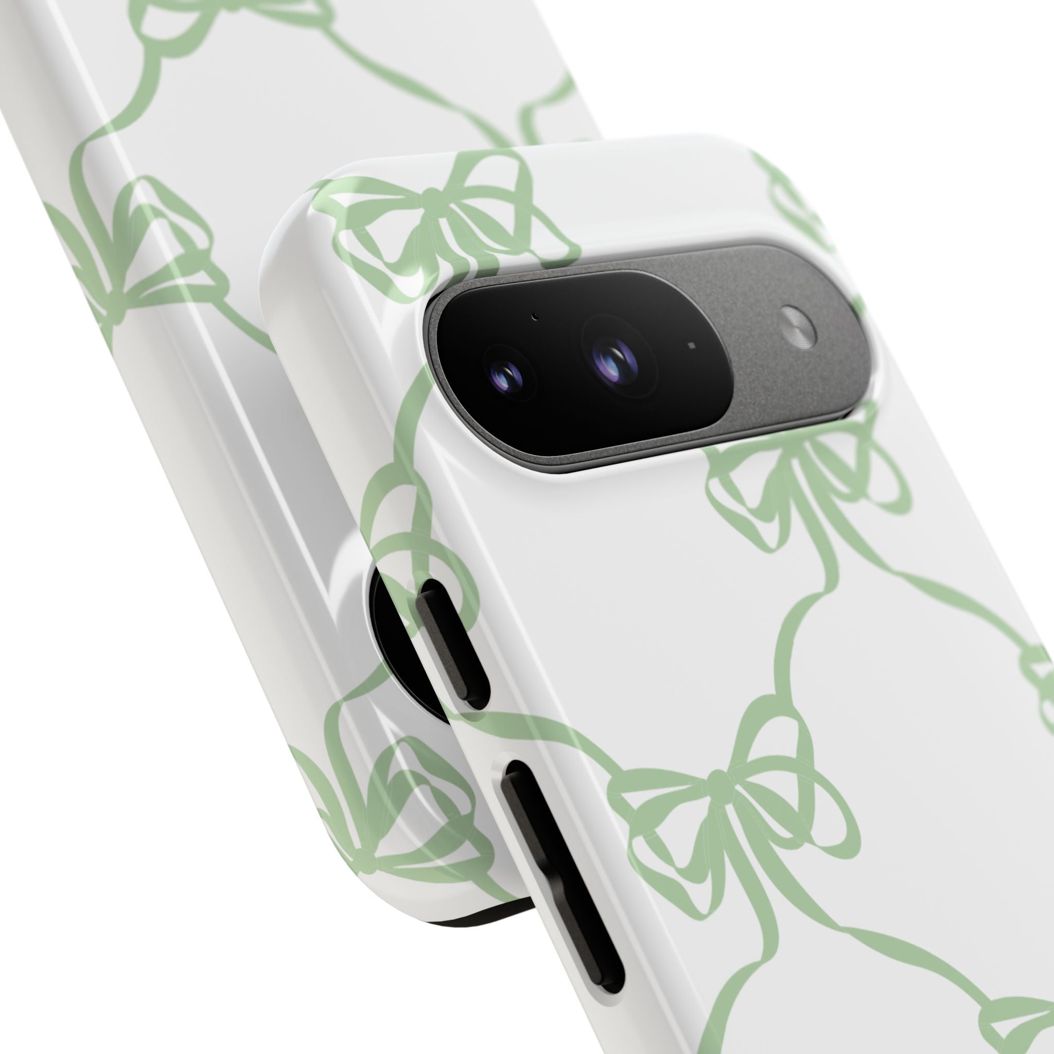 Bow Pattern Tough Phone Case — Pastel Green Stripes & Ribbon Design