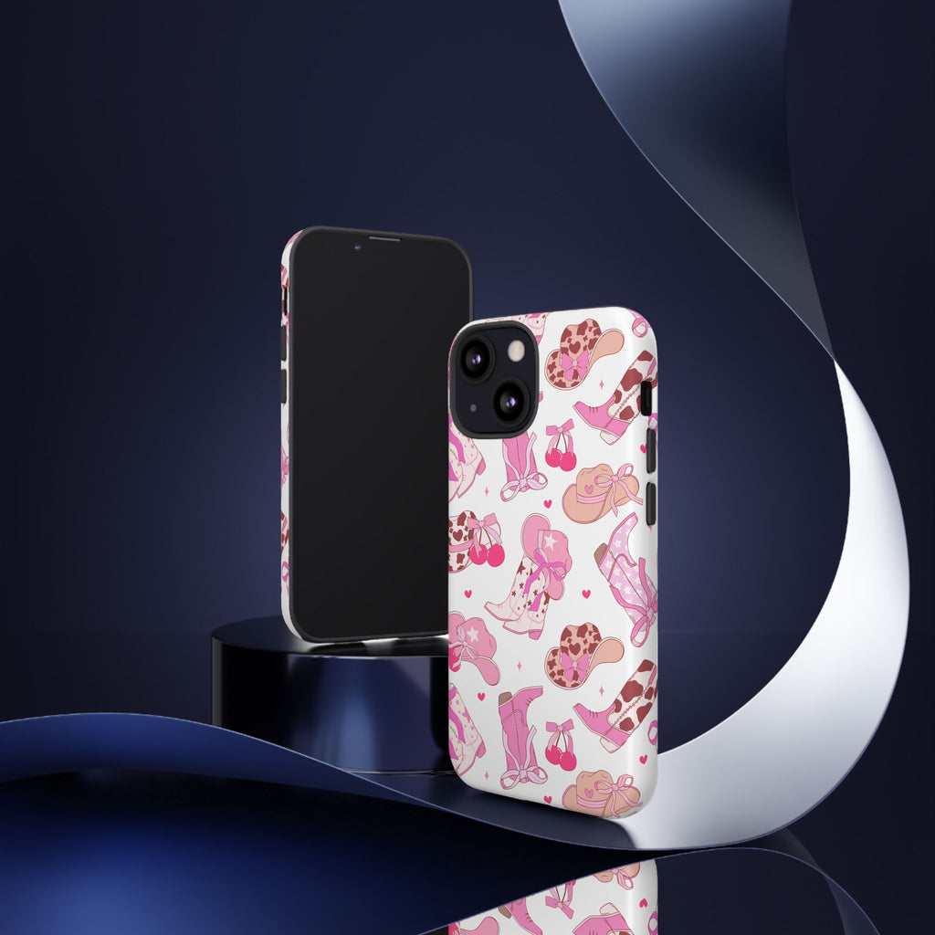 Pink Cowgirl Phone Case - Cute Western Boots & Hats Pattern Tough Case