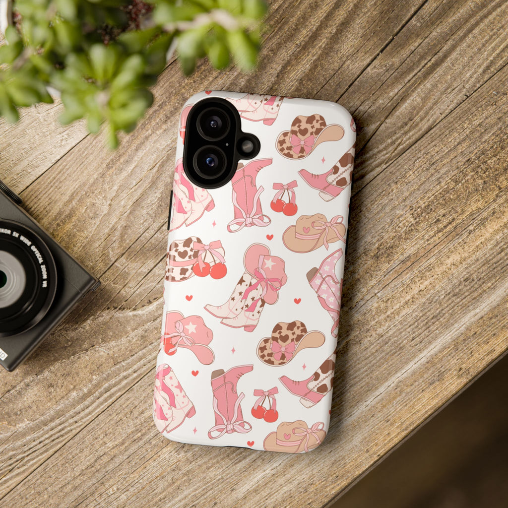 Cowgirl Boots Pink Phone Case — Cute Western Pattern Tough Phone Case