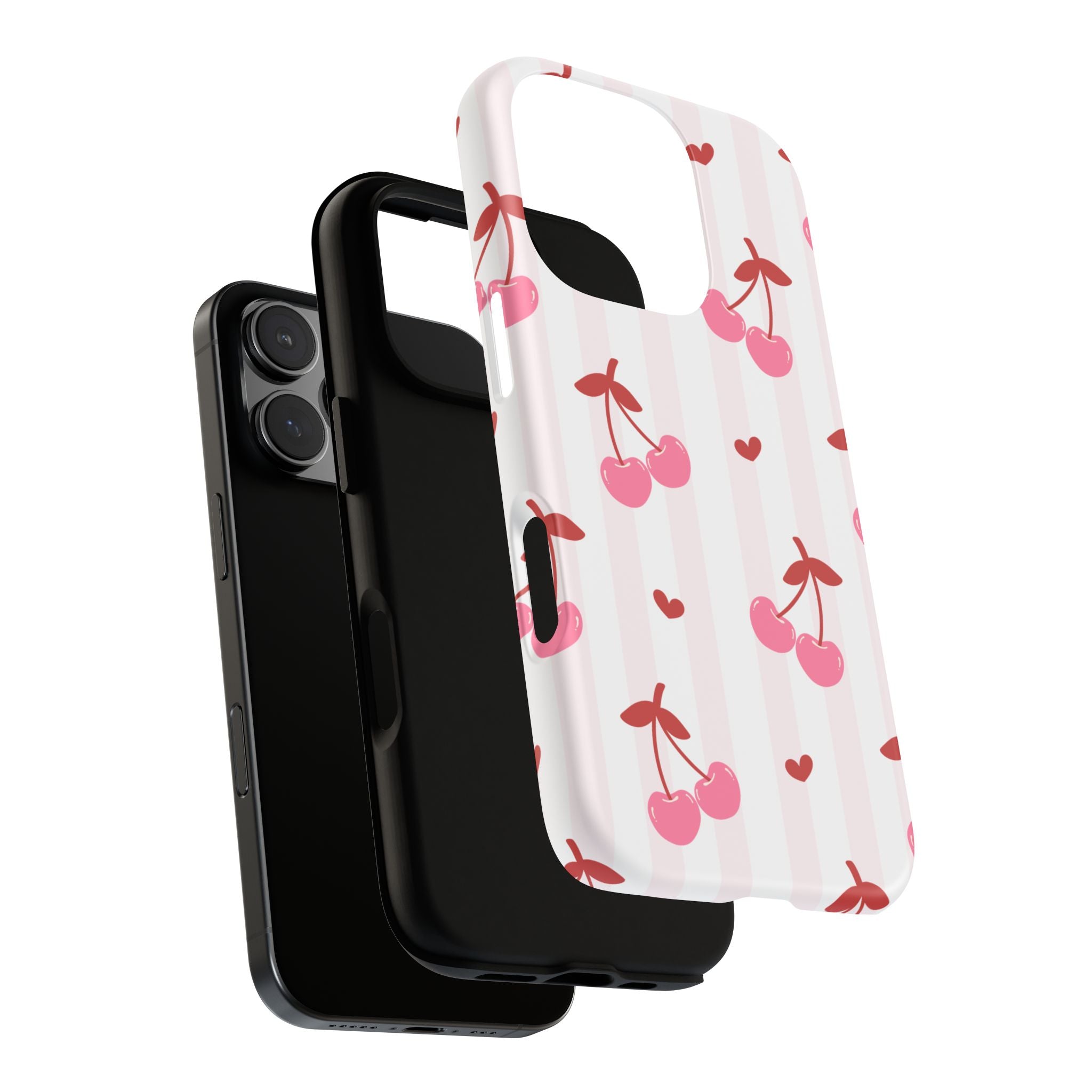 Pink Cherry Pattern Tough Phone Case — Cute Retro Fruit Design