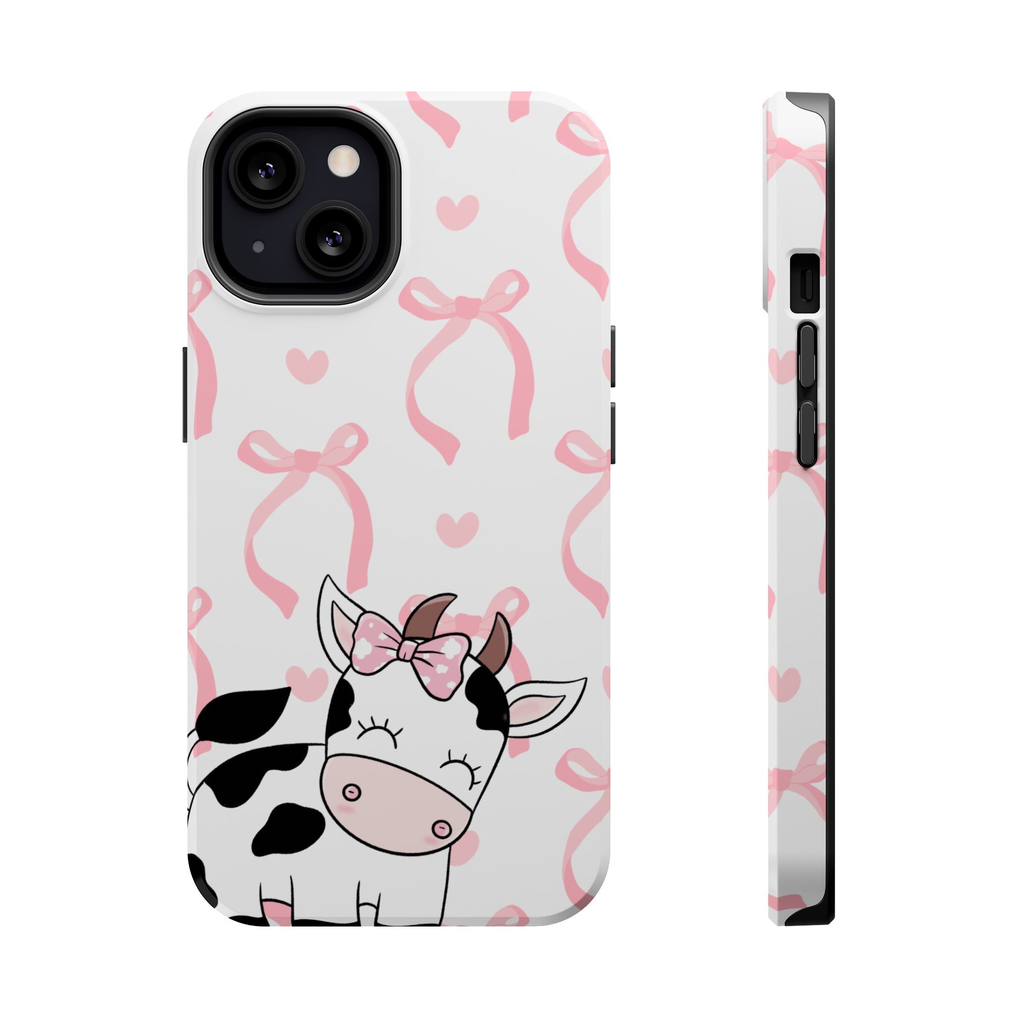 Cute Cow Phone Case — Pink Bows Magnetic Impact-Resistant Case