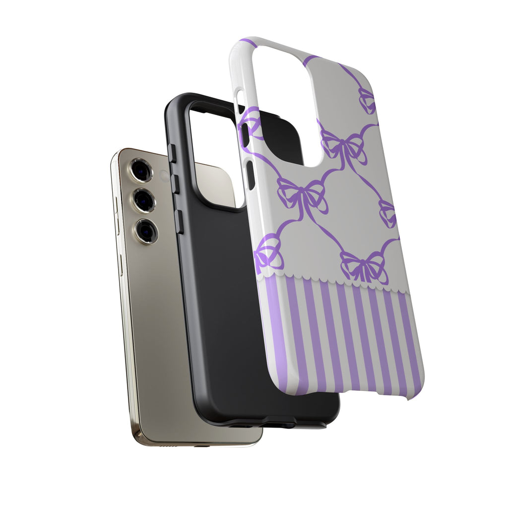 Lavender Bow Pattern Tough Phone Case - Striped Cute iPhone Cover
