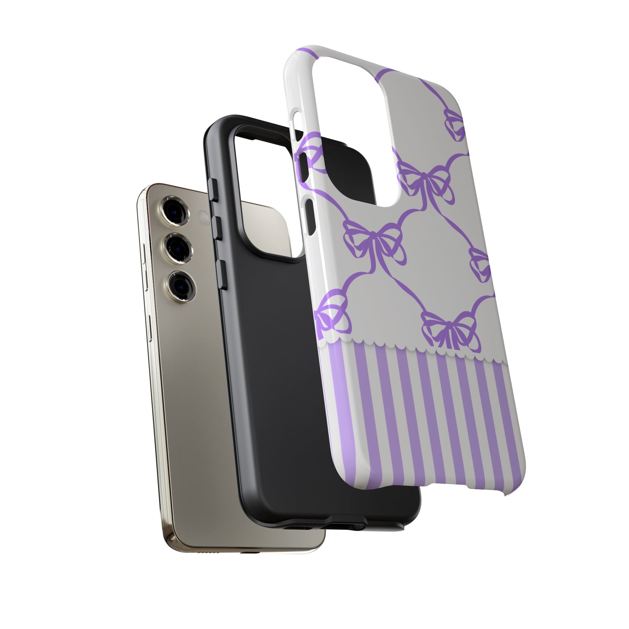 Lavender Bow Pattern Tough Phone Case - Striped Cute iPhone Cover