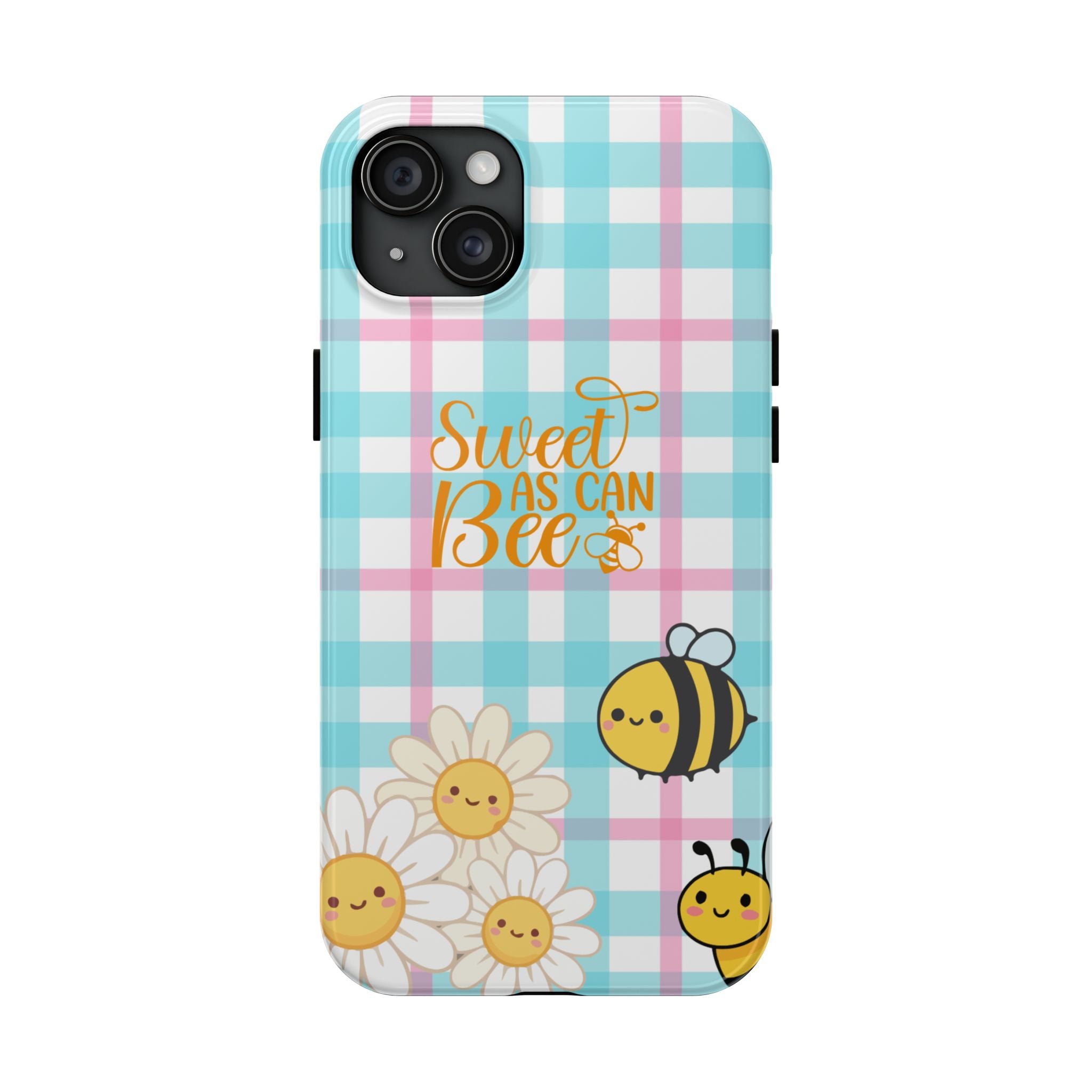 Sweet As Can Bee Tough Phone Case — Cute Bee & Daisy Plaid Protective Cover