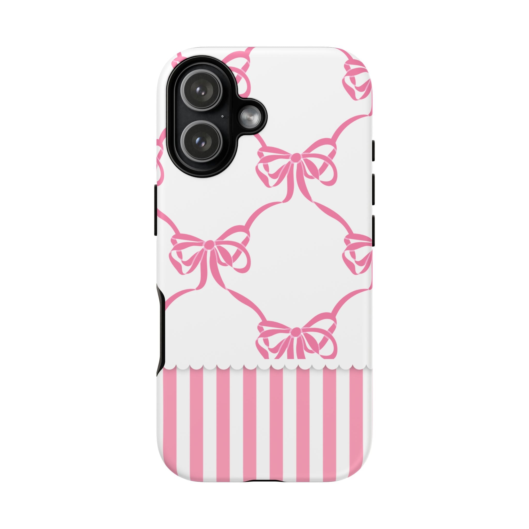 Pink Bow Pattern Phone Case — Cute Striped Tough Case