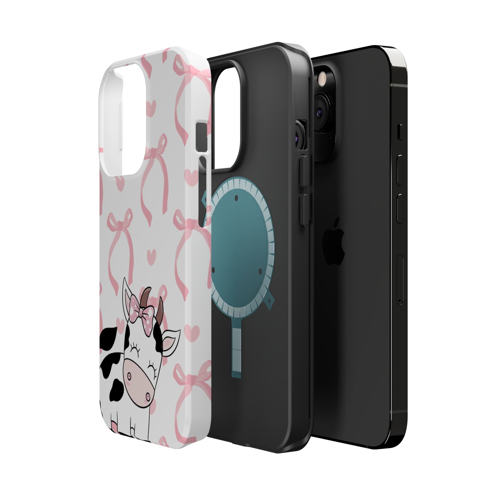 Cute Cow Phone Case — Pink Bows Magnetic Impact-Resistant Case