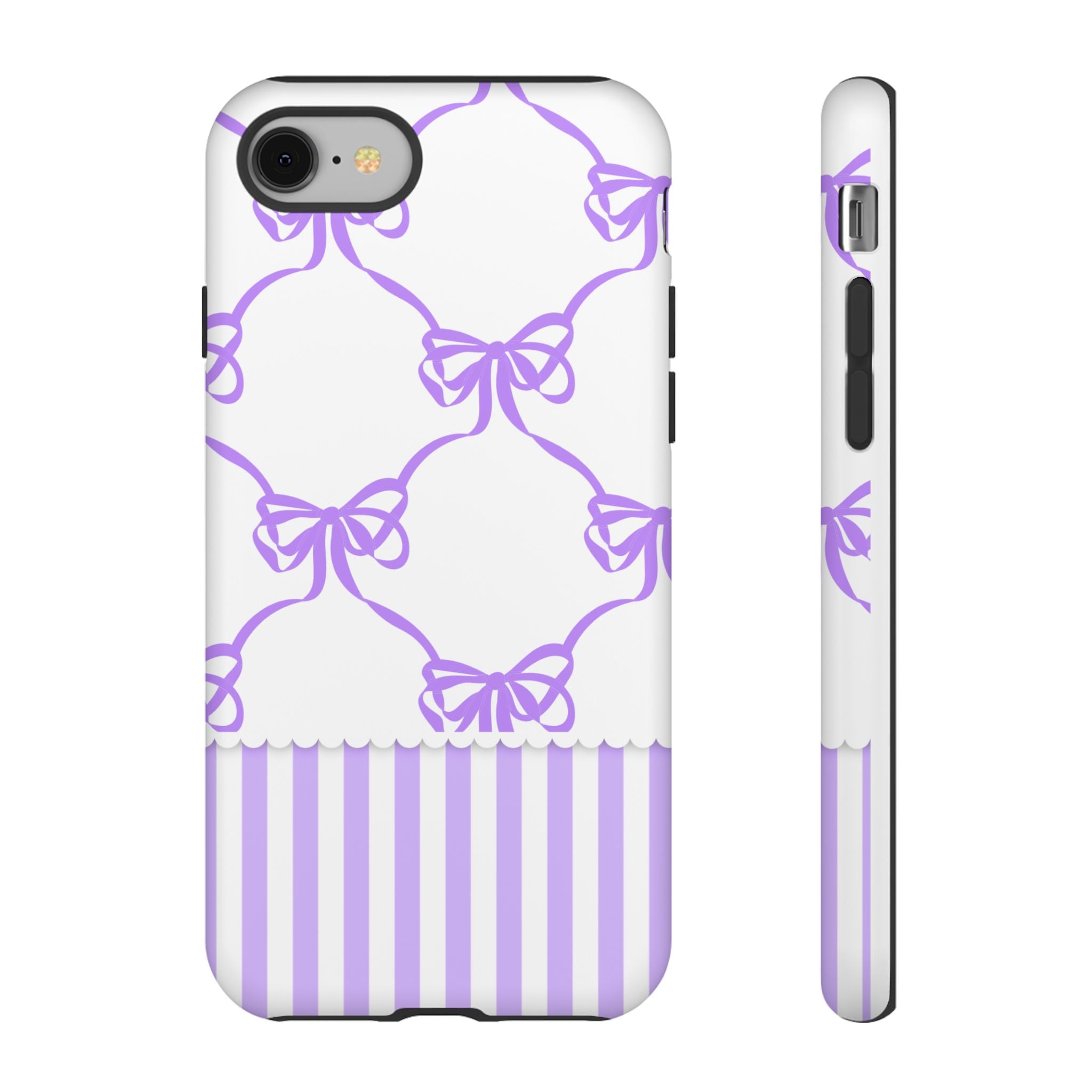 Lavender Bow Pattern Tough Phone Case - Striped Cute iPhone Cover