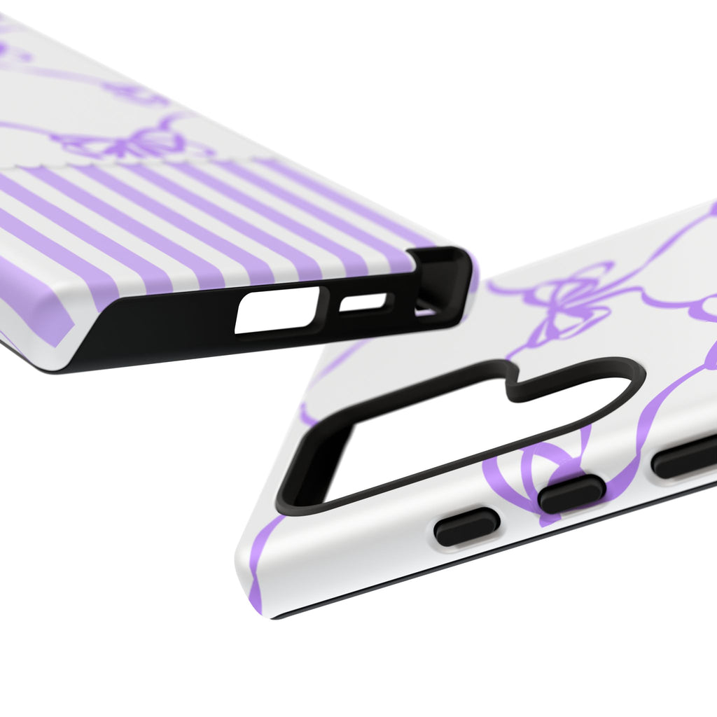 Lavender Bow Pattern Tough Phone Case - Striped Cute iPhone Cover