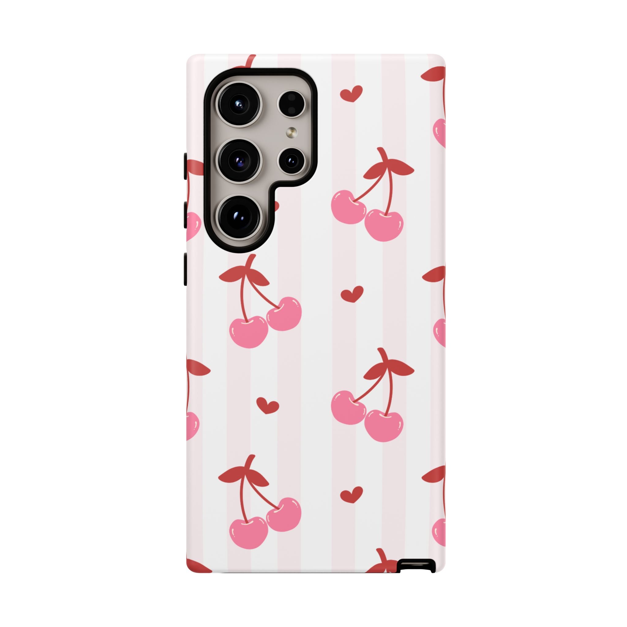 Pink Cherry Pattern Tough Phone Case — Cute Retro Fruit Design