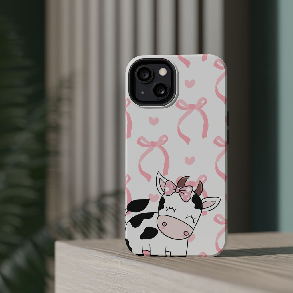 Cute Cow Phone Case — Pink Bows Magnetic Impact-Resistant Case