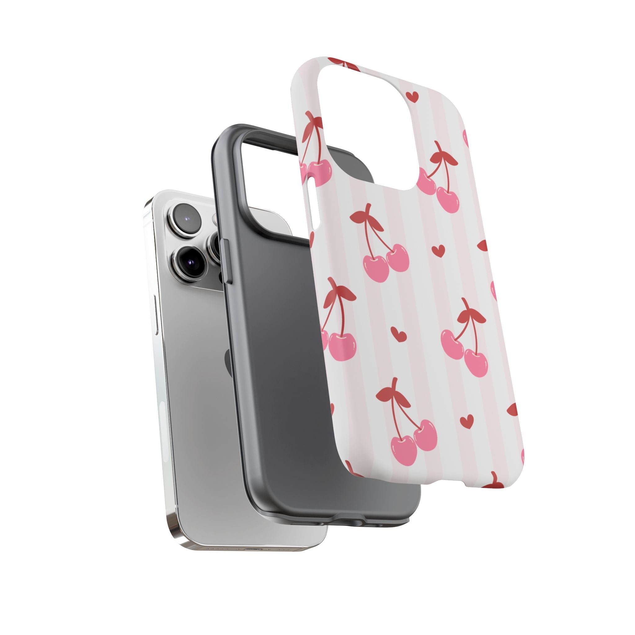 Pink Cherry Pattern Tough Phone Case — Cute Retro Fruit Design