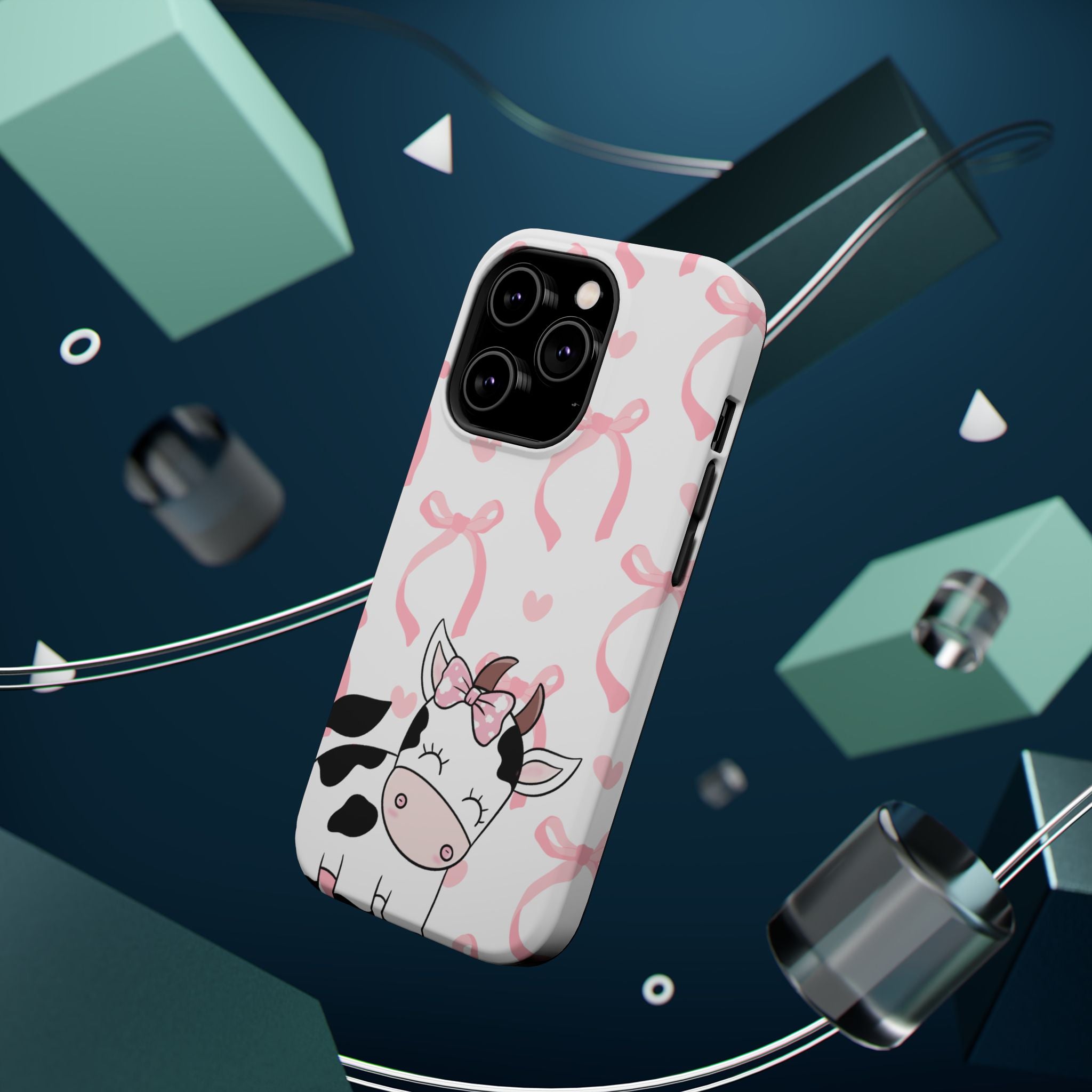 Cute Cow Phone Case — Pink Bows Magnetic Impact-Resistant Case