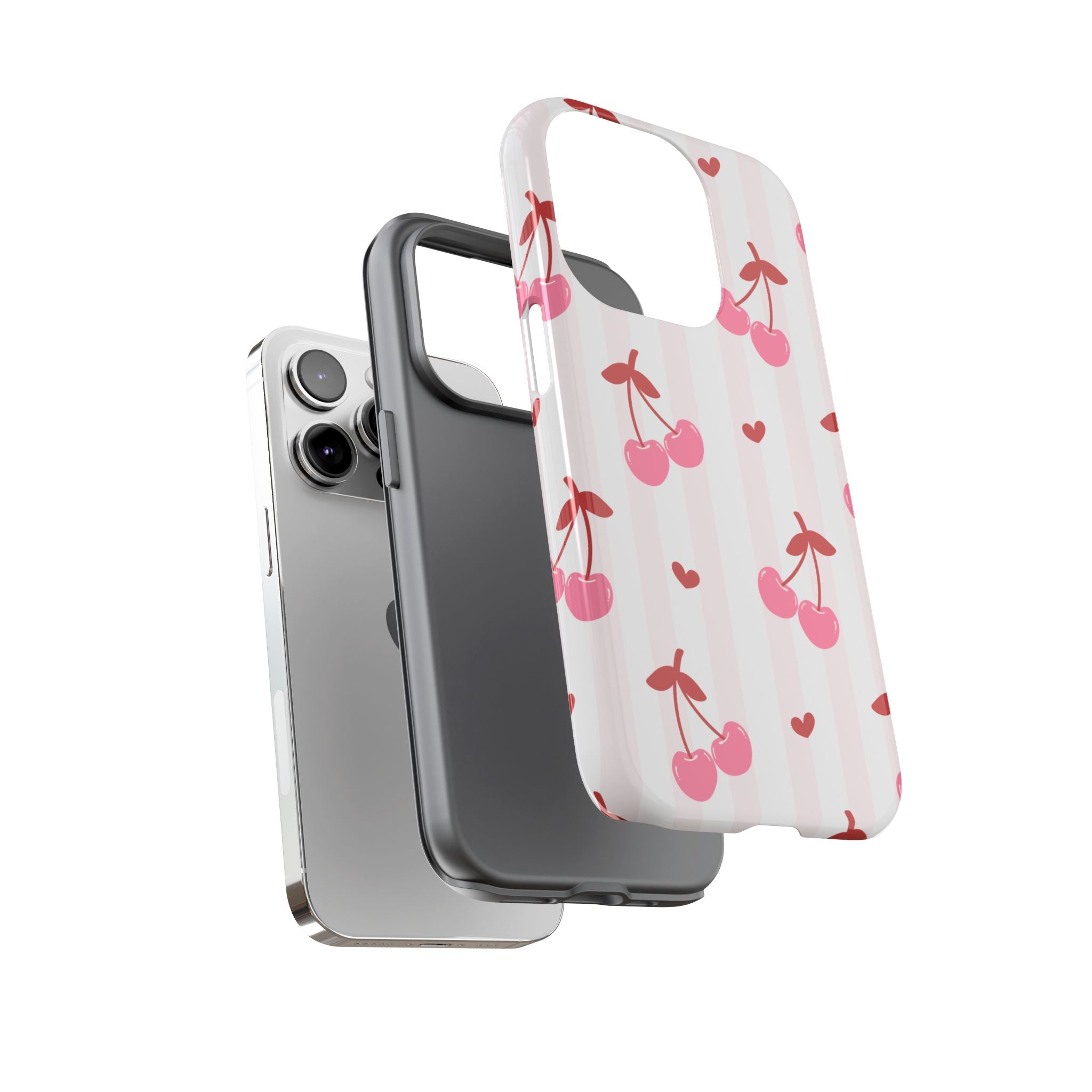 Pink Cherry Pattern Tough Phone Case — Cute Retro Fruit Design
