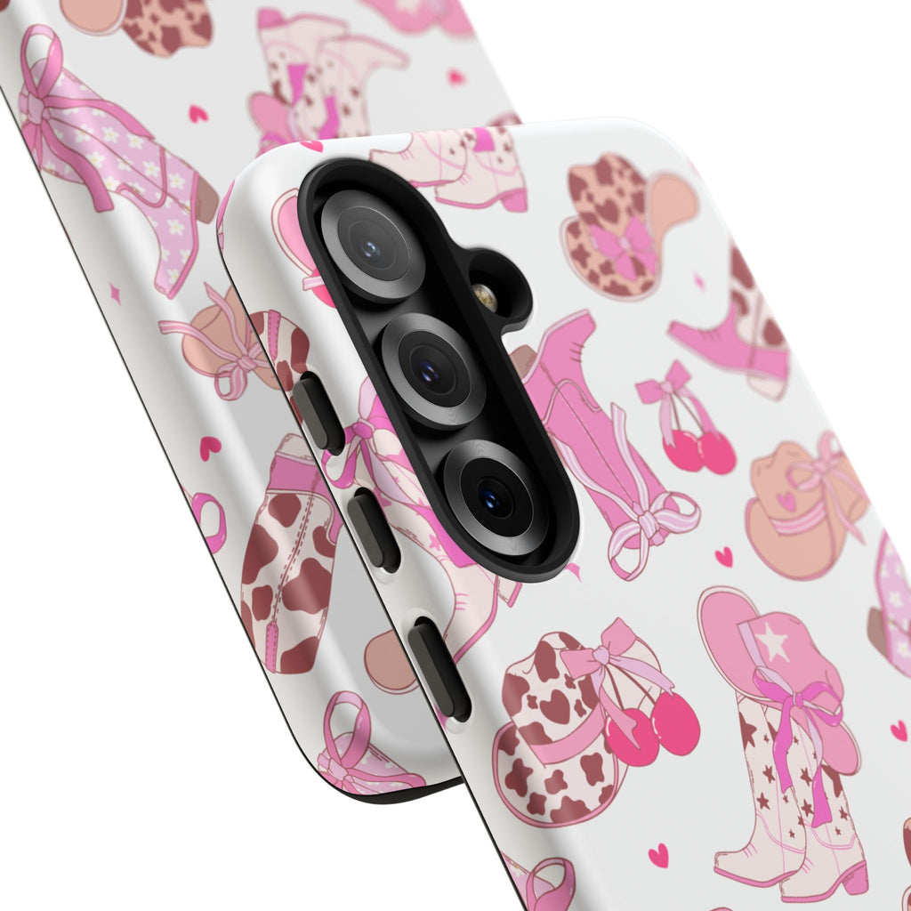 Pink Cowgirl Phone Case - Cute Western Boots & Hats Pattern Tough Case