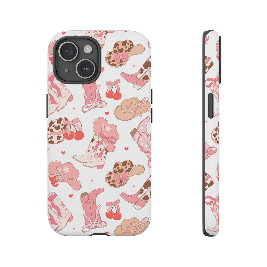 Cowgirl Boots Pink Phone Case — Cute Western Pattern Tough Phone Case