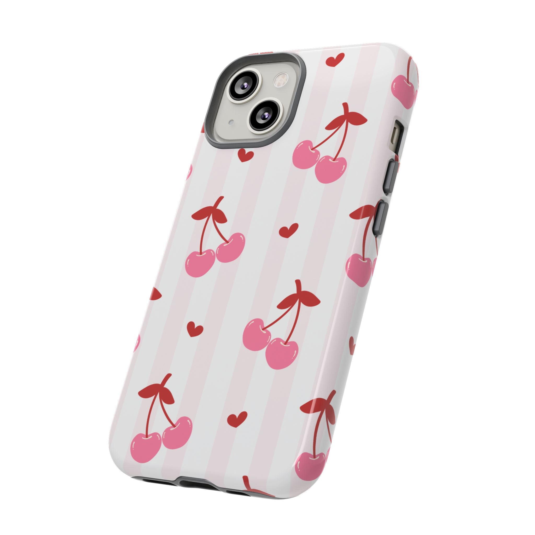 Pink Cherry Pattern Tough Phone Case — Cute Retro Fruit Design