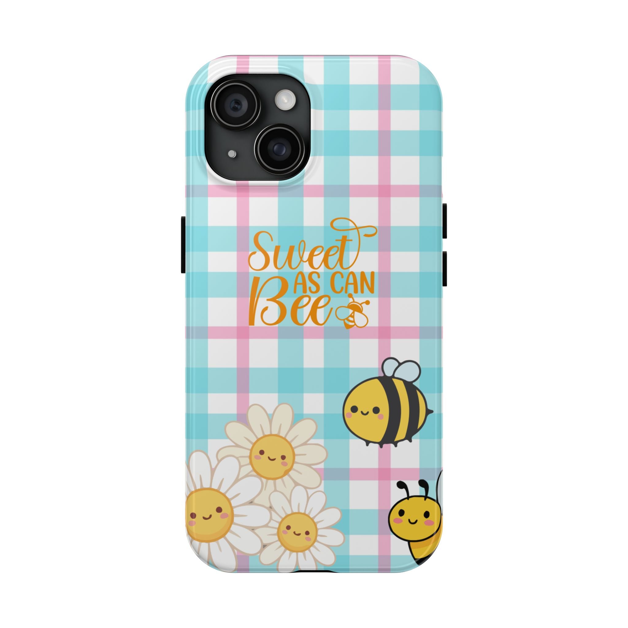 Sweet As Can Bee Tough Phone Case — Cute Bee & Daisy Plaid Protective Cover