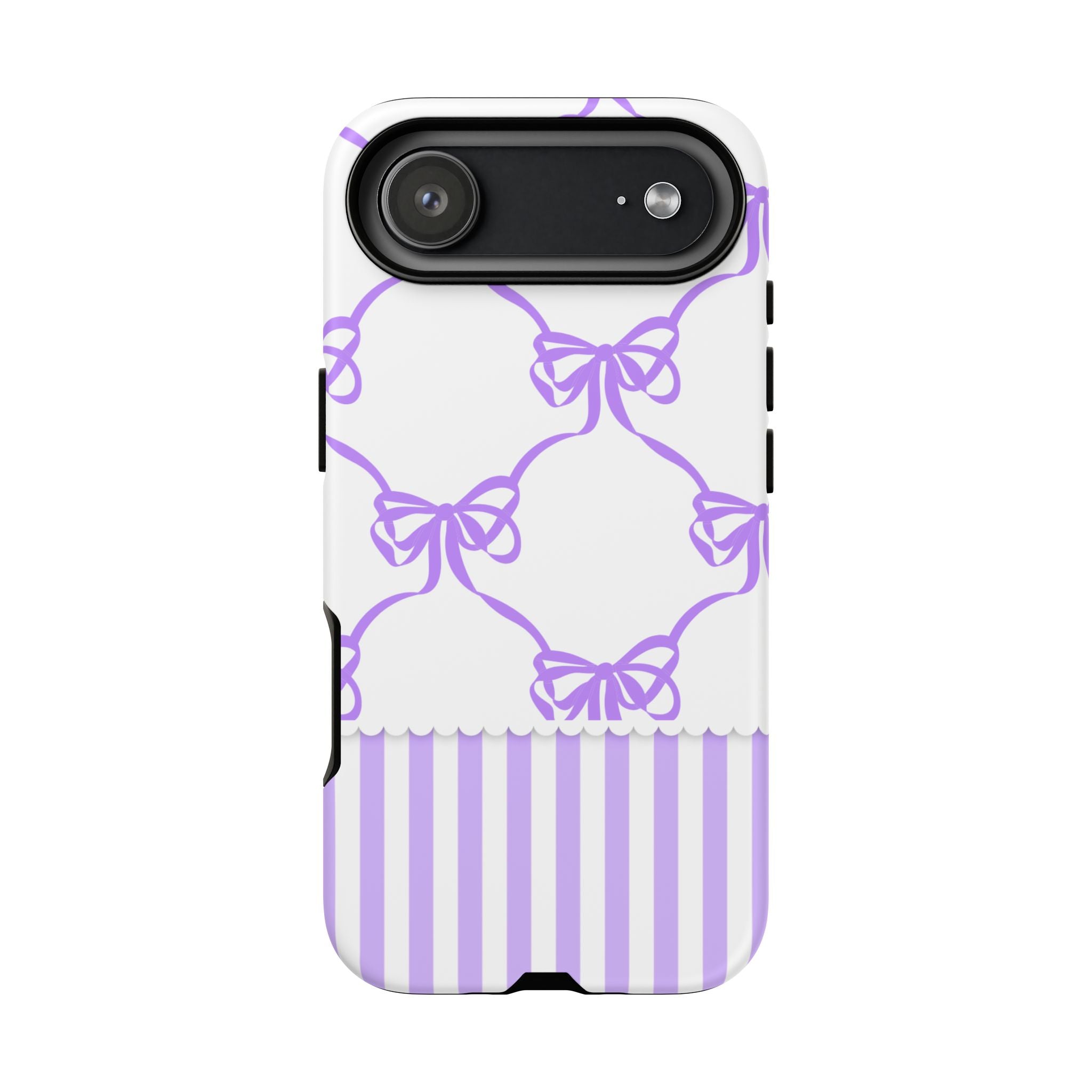 Lavender Bow Pattern Tough Phone Case - Striped Cute iPhone Cover