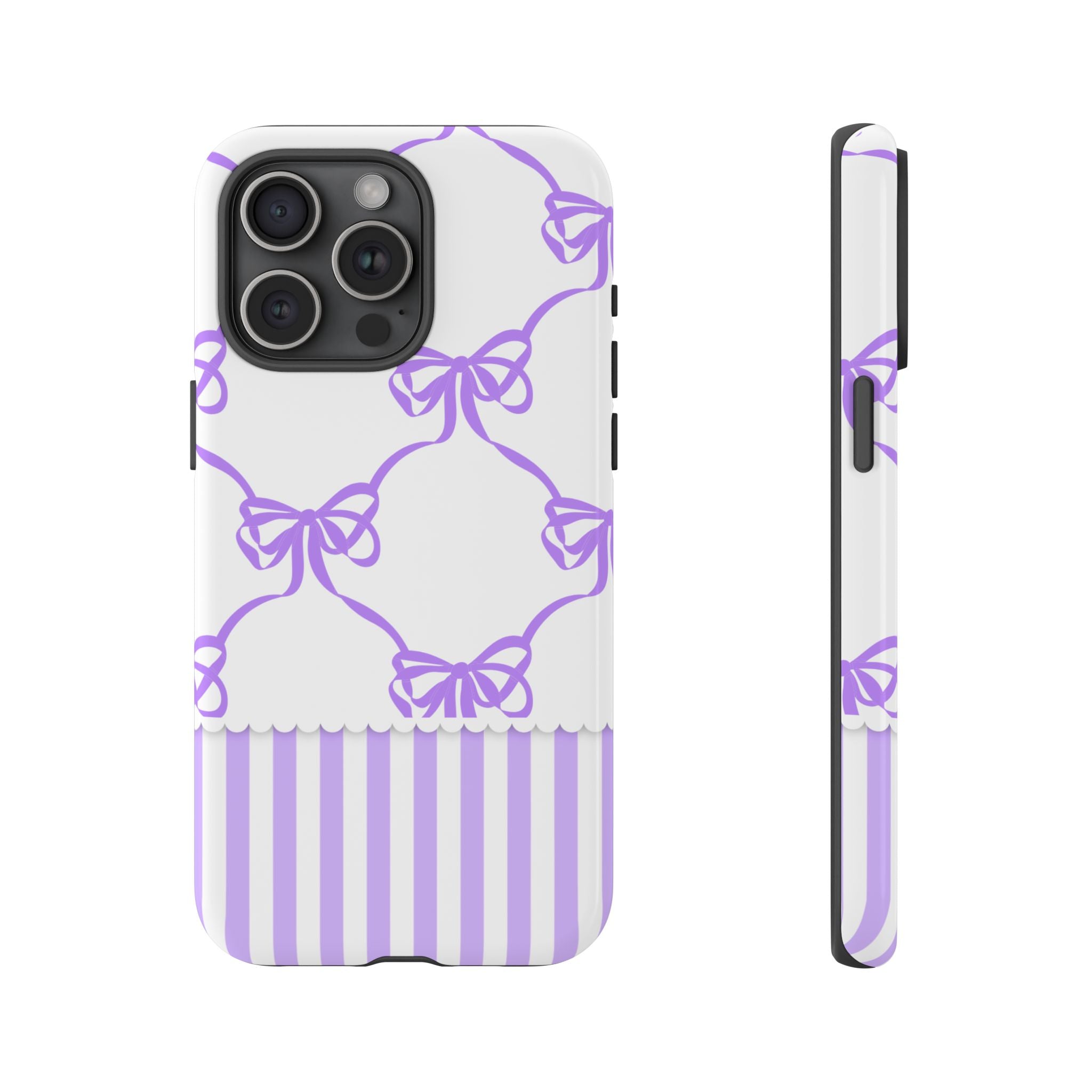 Lavender Bow Pattern Tough Phone Case - Striped Cute iPhone Cover