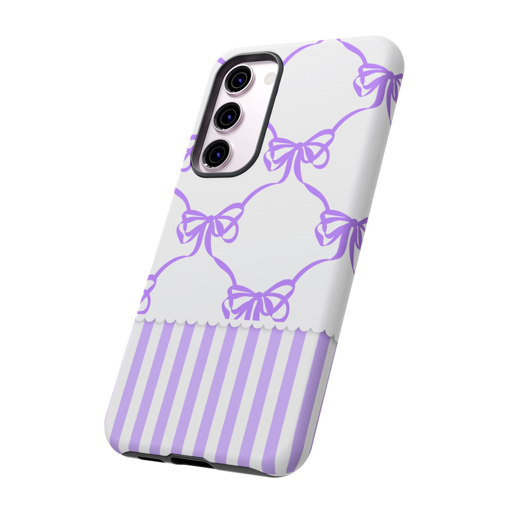 Lavender Bow Pattern Tough Phone Case - Striped Cute iPhone Cover