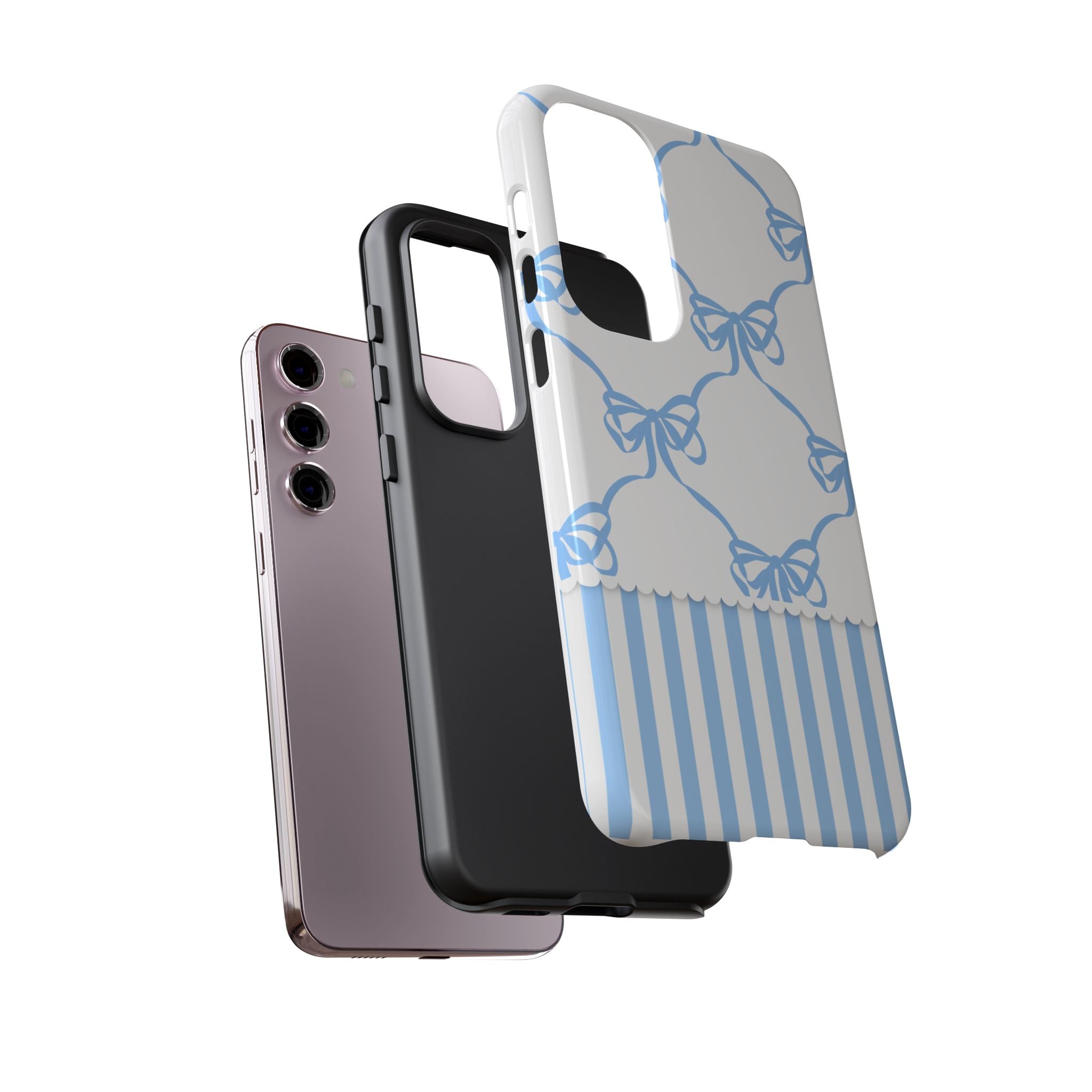 Blue Bow Stripes Phone Case — Cute Pastel Protective Tough Case
