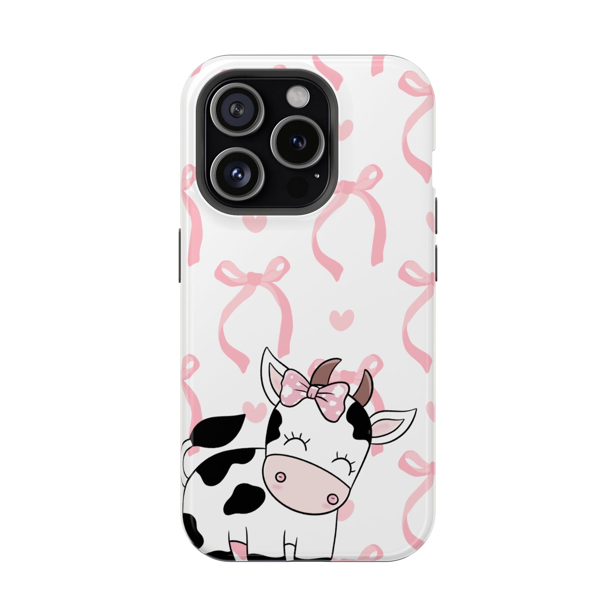 Cute Cow Phone Case — Pink Bows Magnetic Impact-Resistant Case