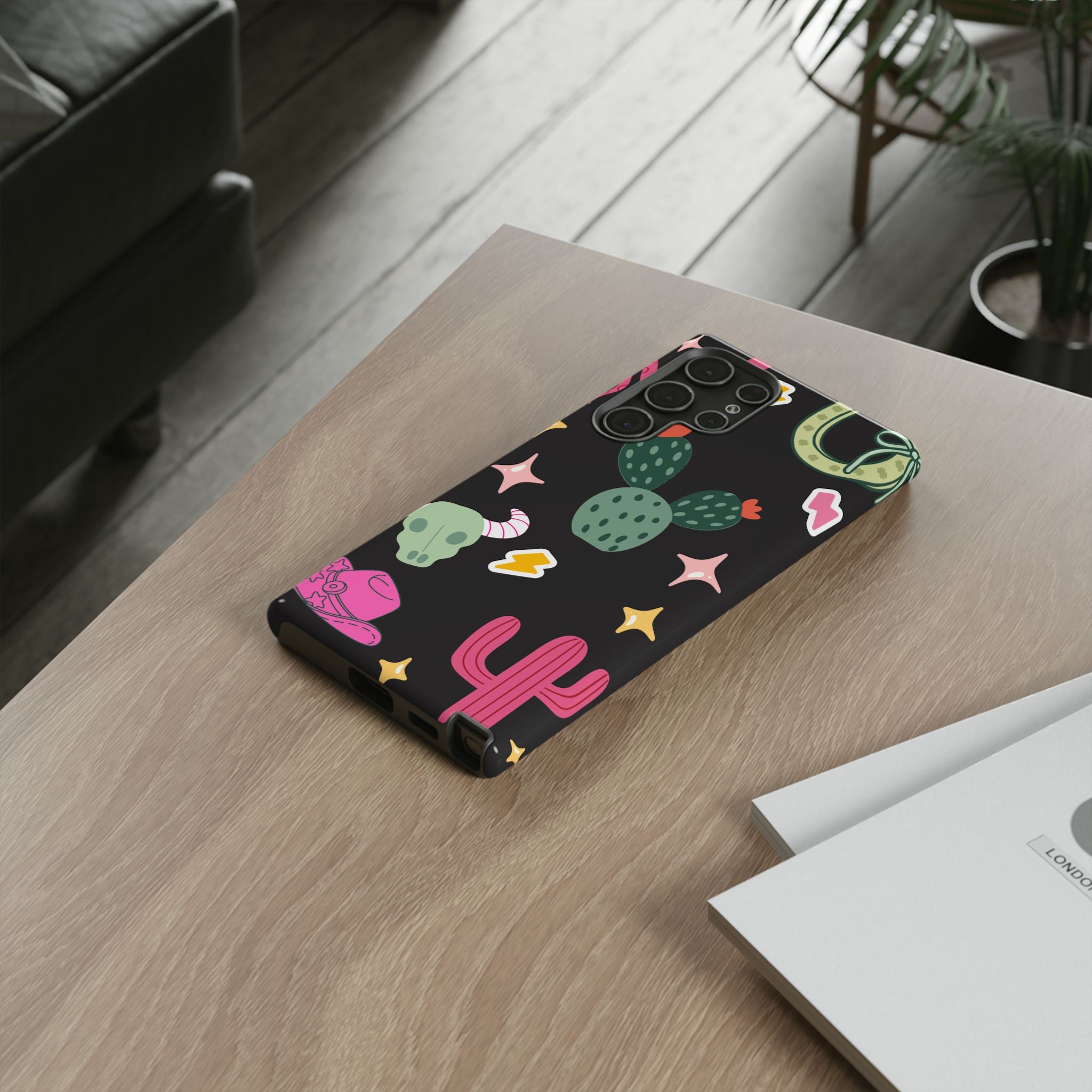 Southwest Desert Icons Tough Phone Case — Cactus, Cowboy & Skull Pattern
