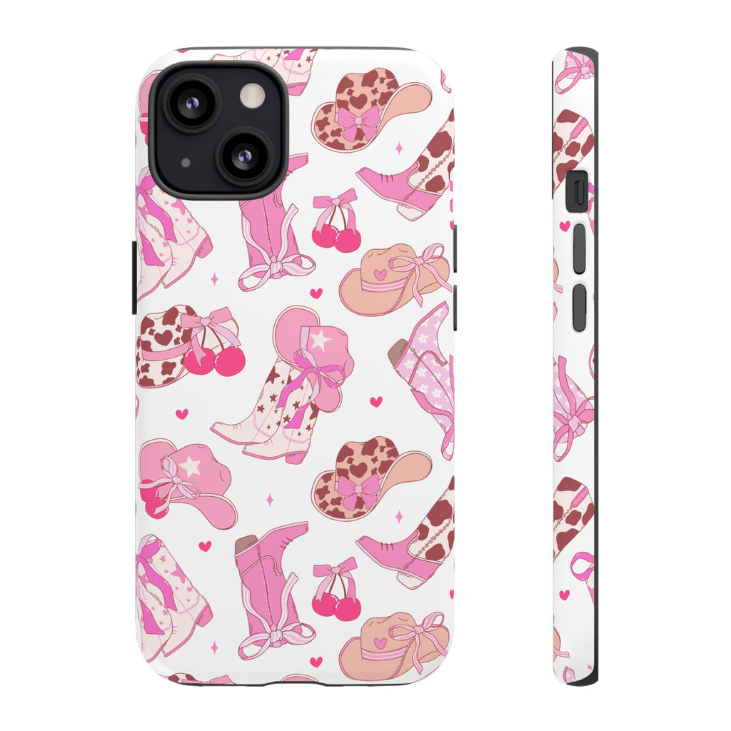 Pink Cowgirl Phone Case - Cute Western Boots & Hats Pattern Tough Case