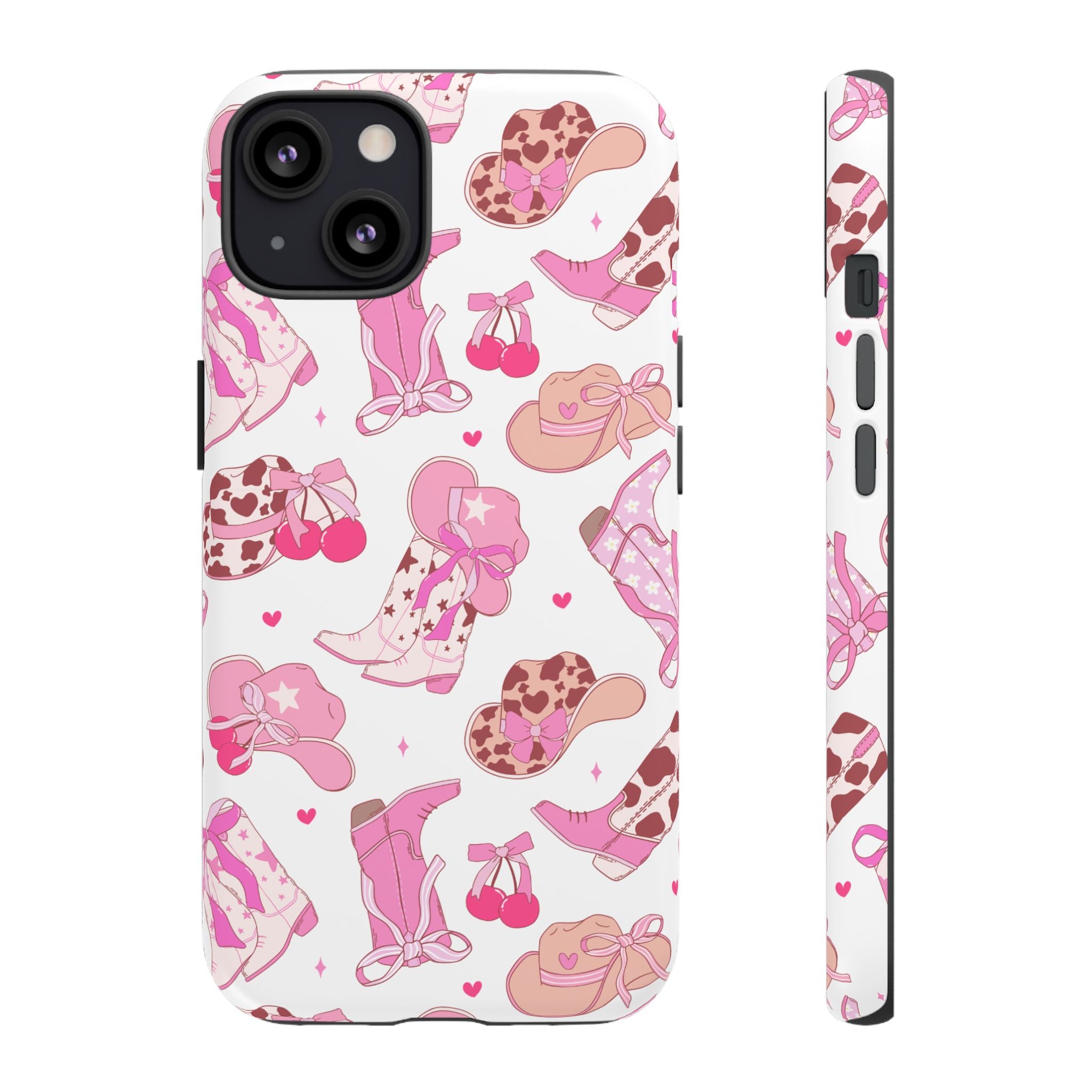 Pink Cowgirl Phone Case - Cute Western Boots & Hats Pattern Tough Case