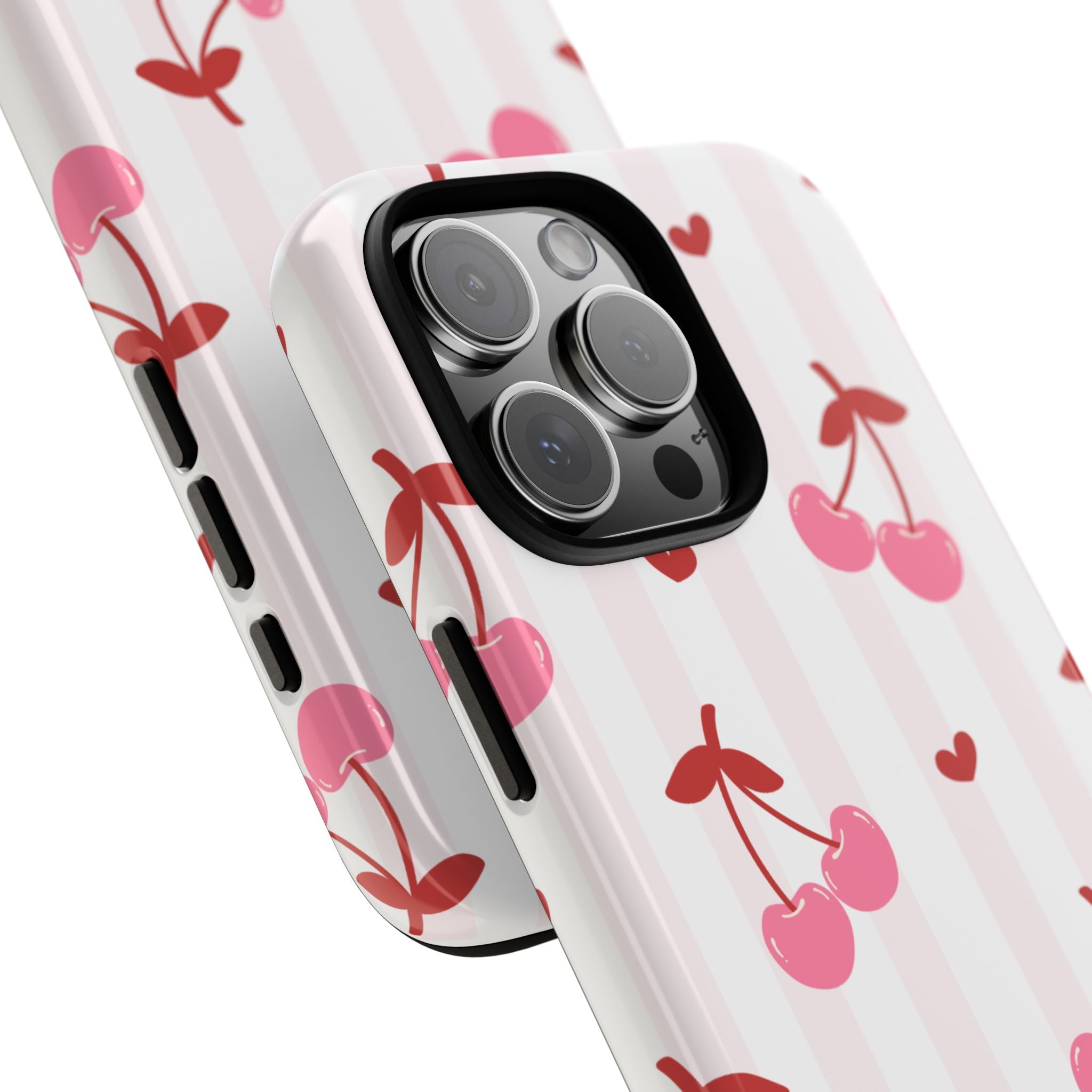 Pink Cherry Pattern Tough Phone Case — Cute Retro Fruit Design