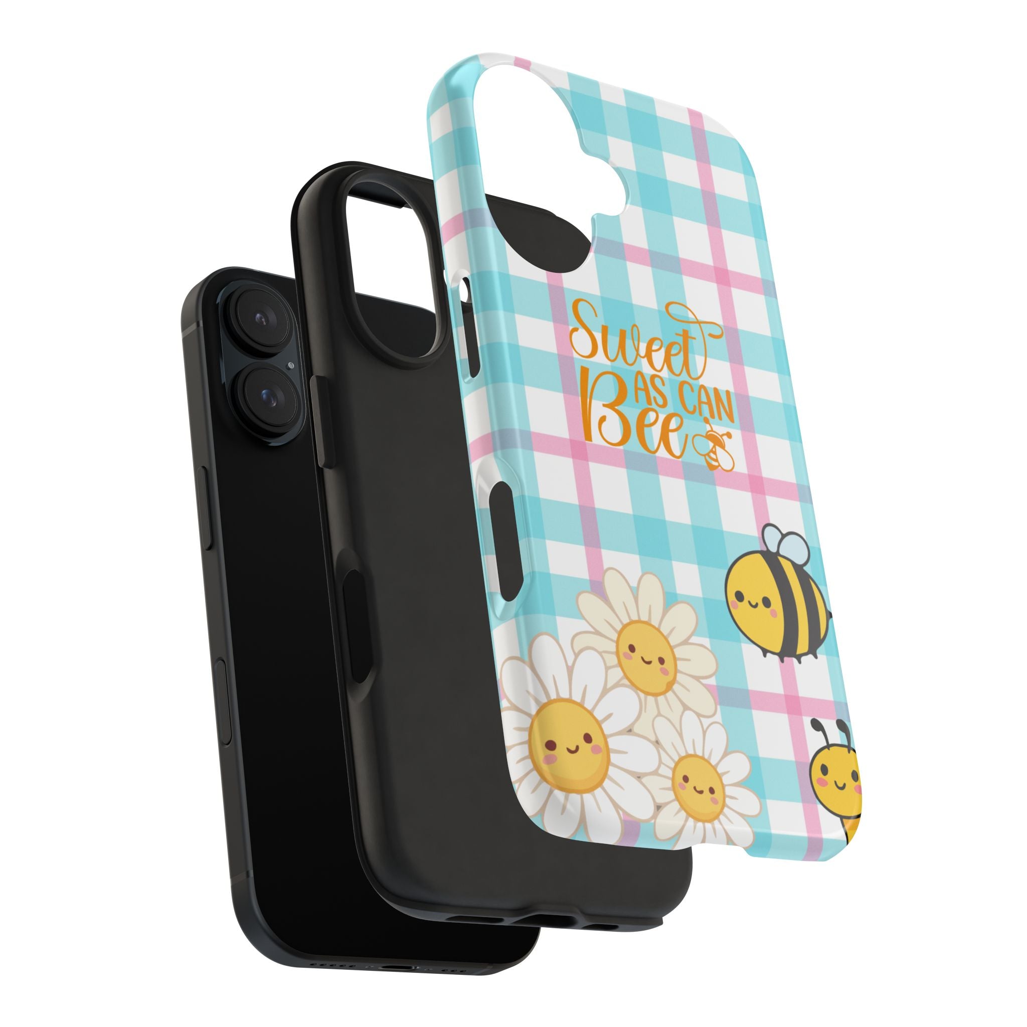 Sweet As Can Bee Tough Phone Case — Cute Bee & Daisy Plaid Protective Cover