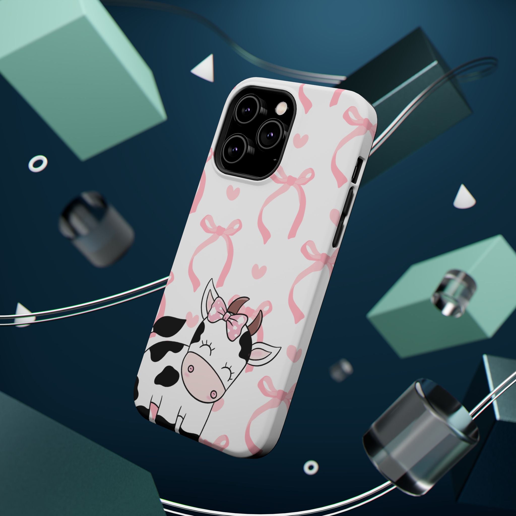 Cute Cow Phone Case — Pink Bows Magnetic Impact-Resistant Case