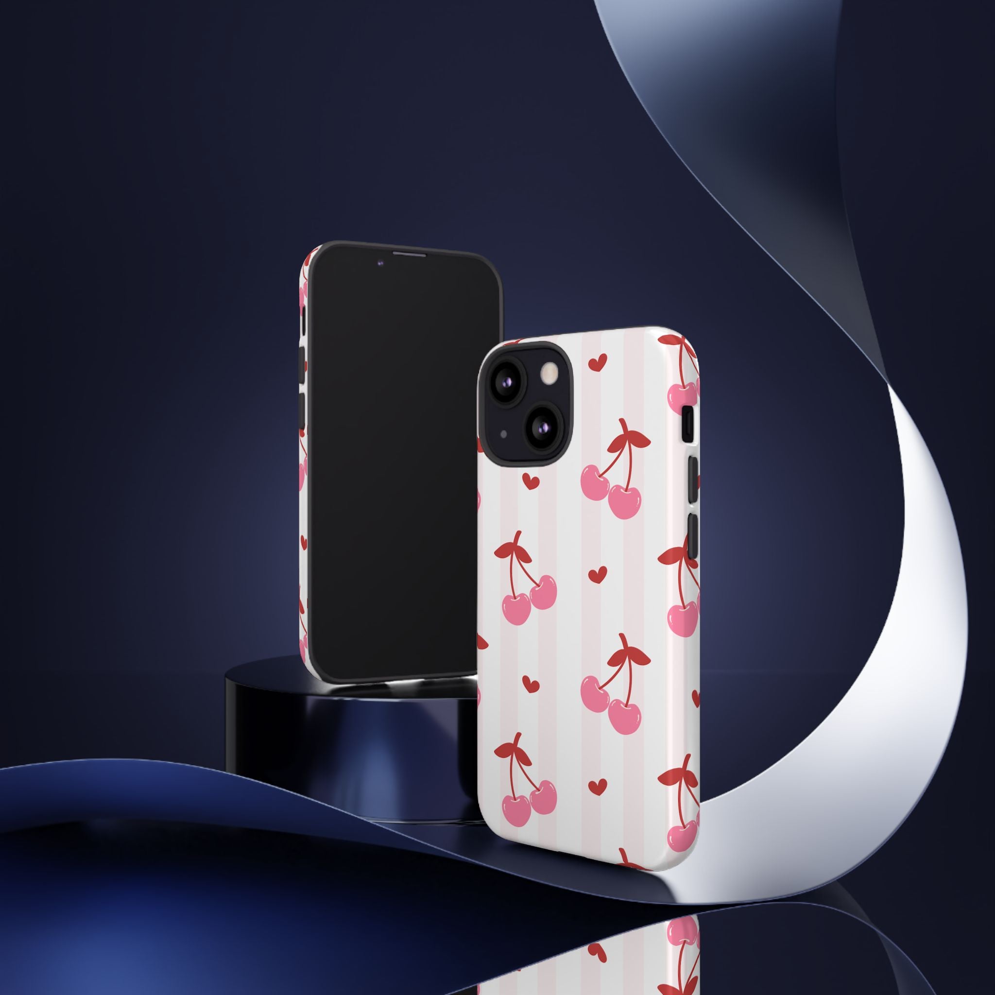 Pink Cherry Pattern Tough Phone Case — Cute Retro Fruit Design